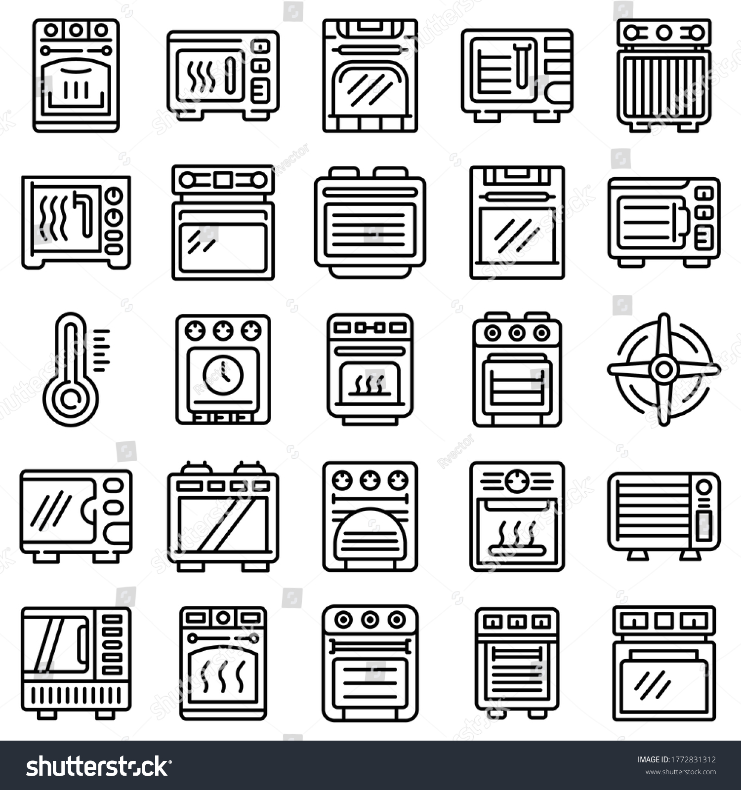 Convection Oven Icons Set Outline Set Stock Vector (Royalty Free ...