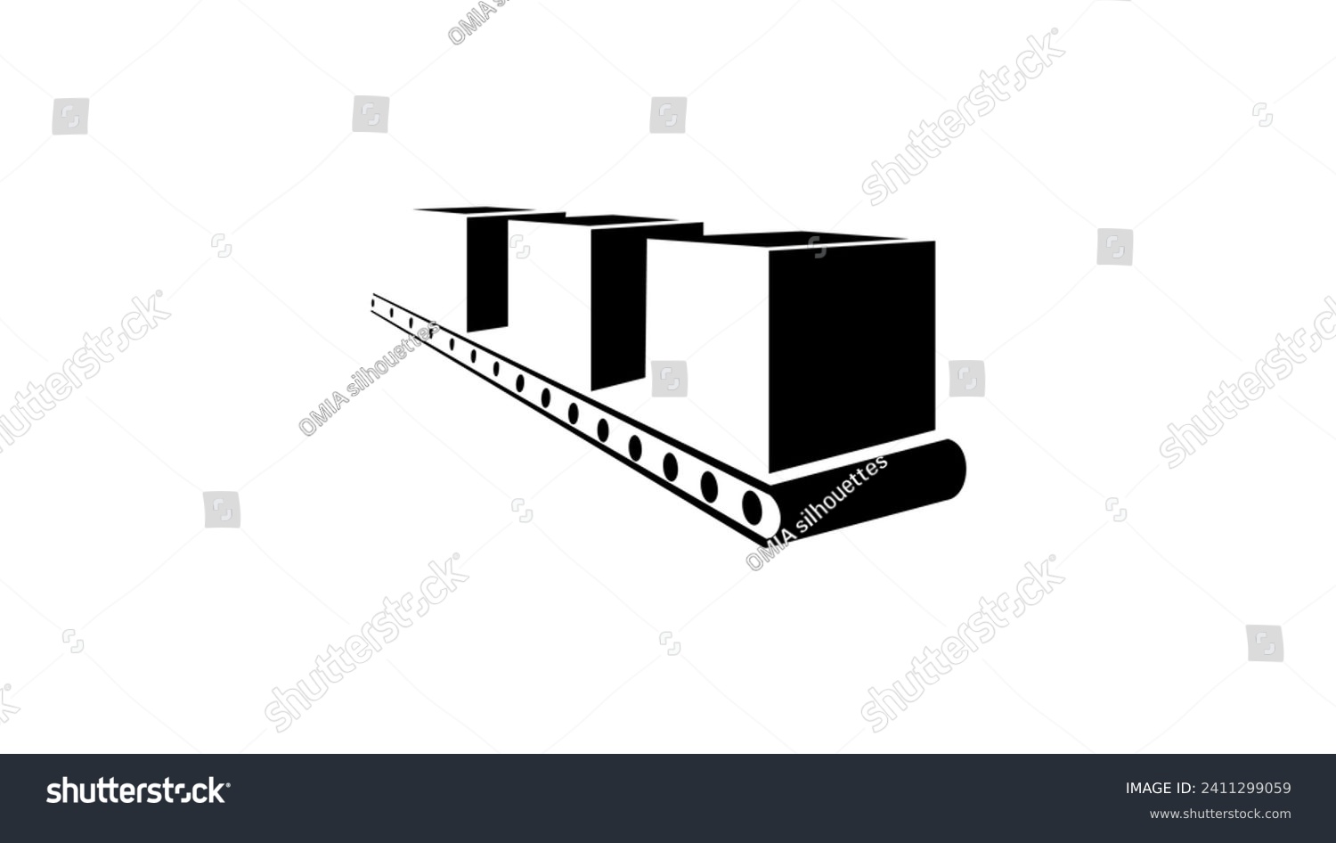 SVG of Conveyor line, boxes on a conveyor, black isolated silhouette svg