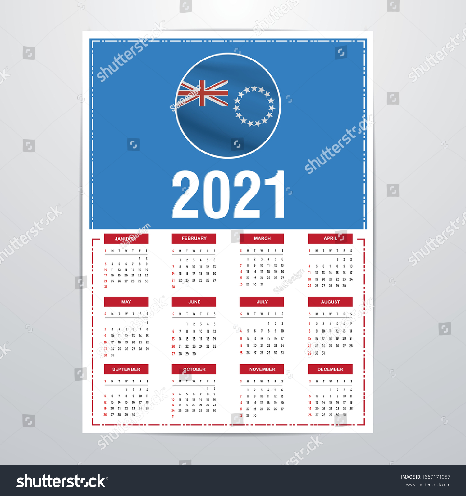 Cook Islands Calendar 2021 Flag Banner Stock Vector (Royalty Free