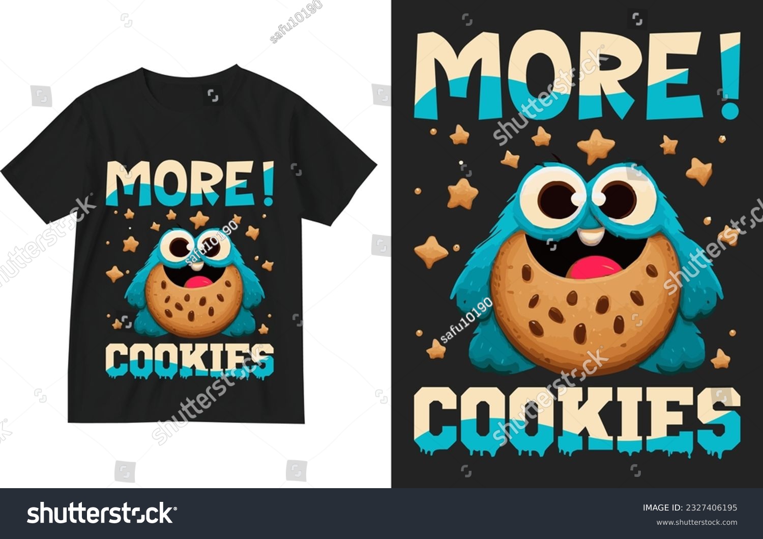 SVG of Cookie Monster More Cookies T-Shirt design illustration . Cookies t shirt design template . Cookies shirt . Cookie lover gift shirt .Cookie t-shirt . cookies lover tee illustration .Moster-cookie tee svg