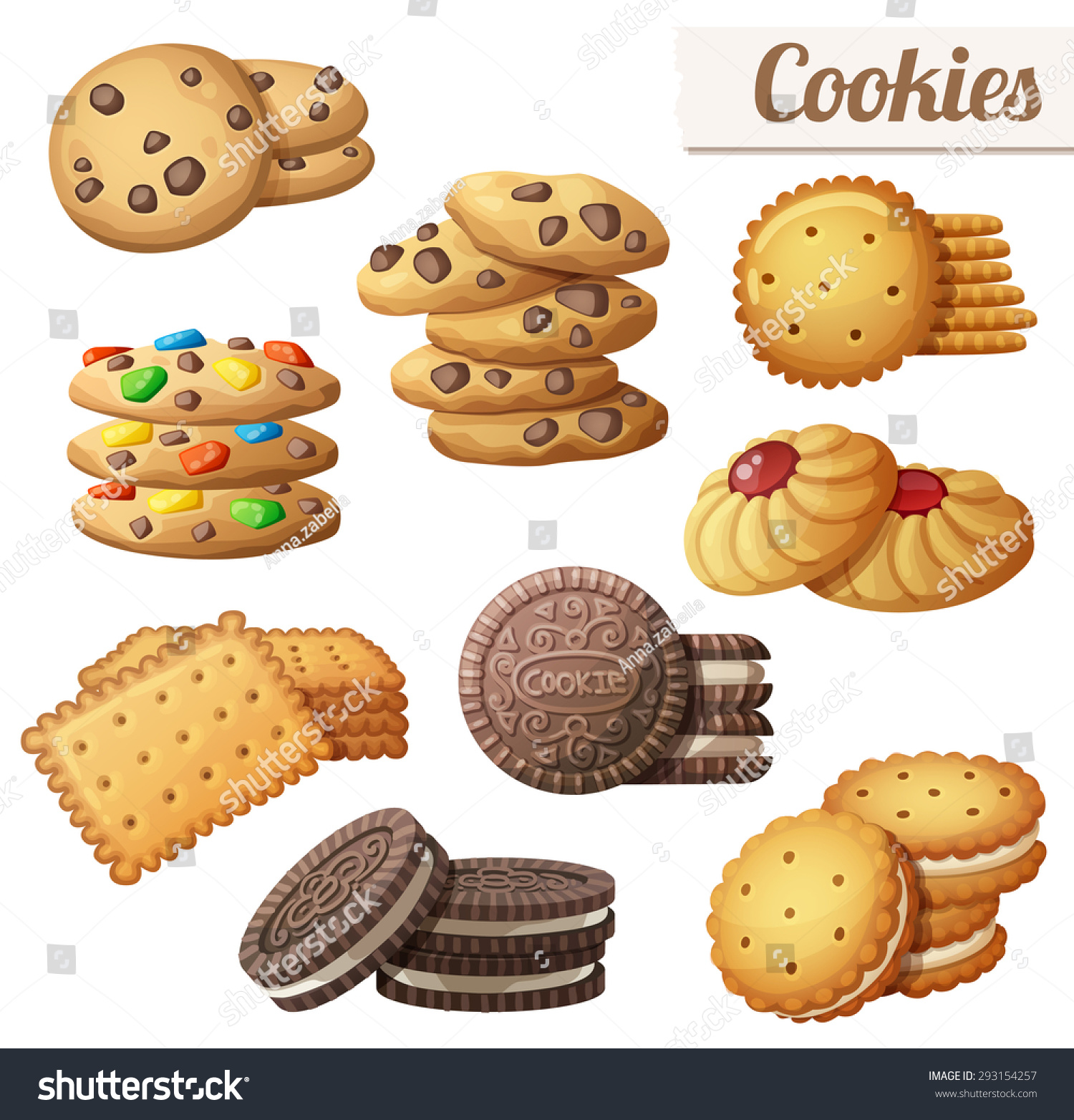 SVG of Cookies. Set of cartoon vector food icons isolated on white background svg