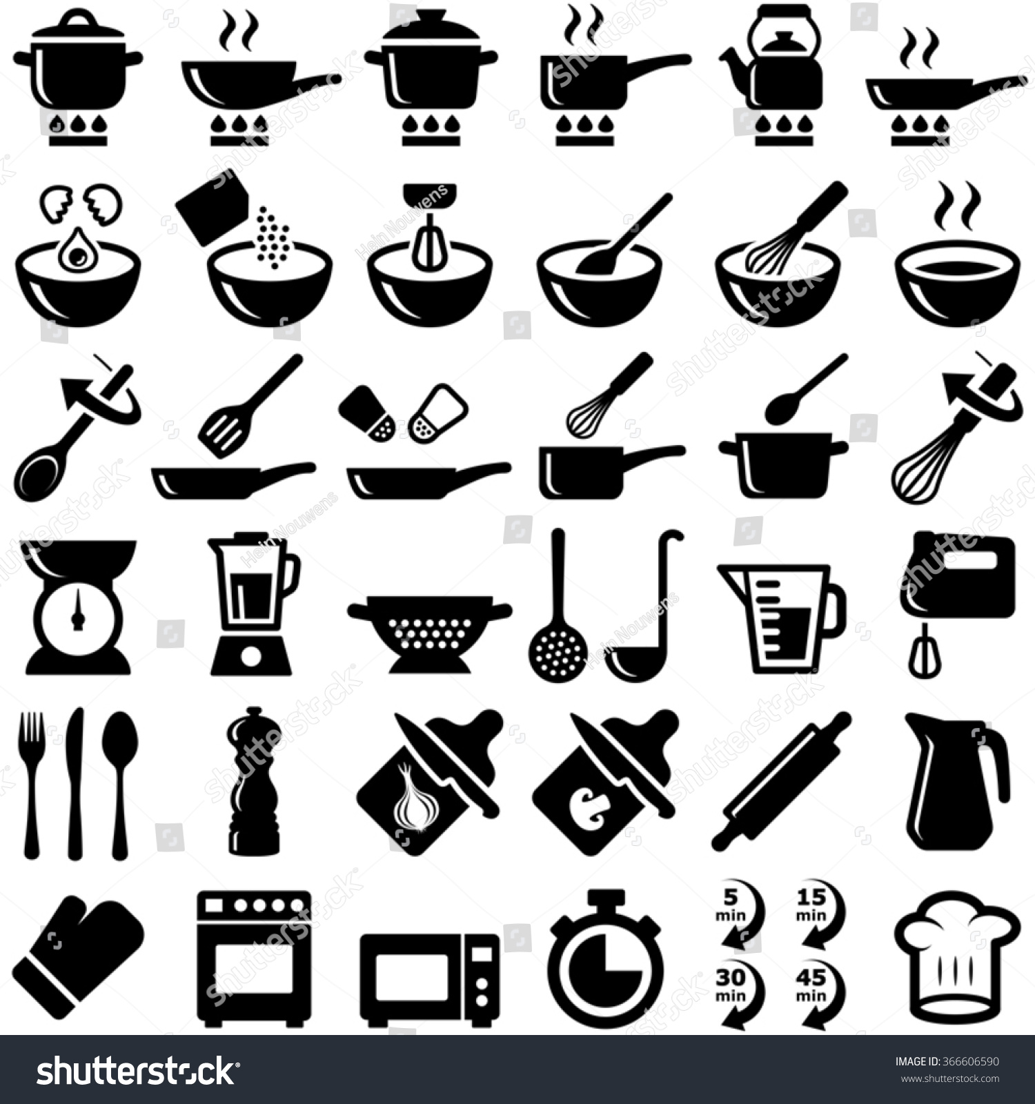 料理とキッチンのアイコンコレクション ベクターシルエット のベクター画像素材 ロイヤリティフリー
