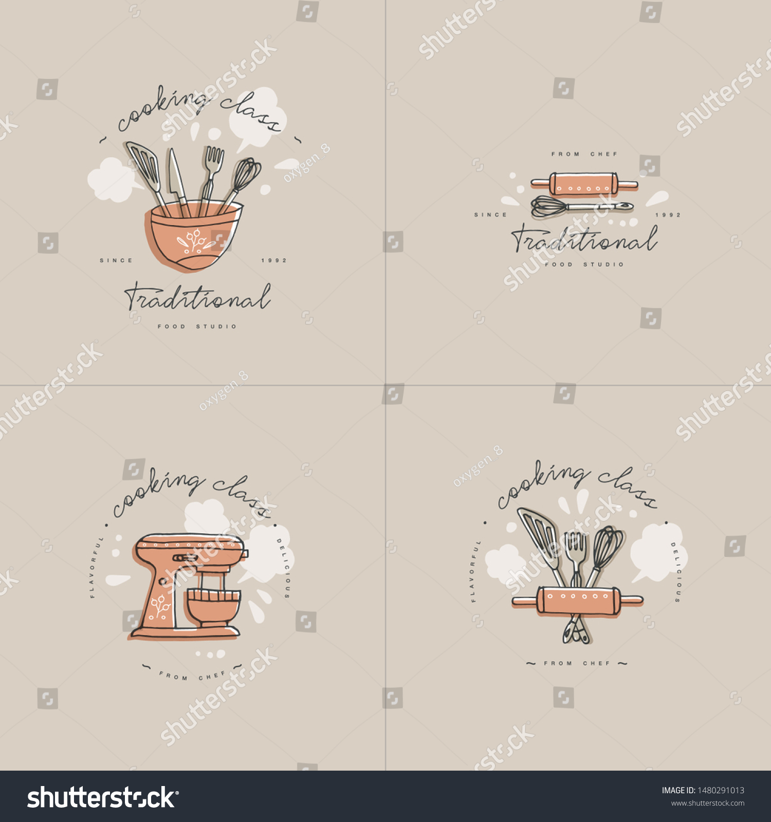 Cooking Class Linear Design Elements Set Stock Vector (Royalty Free ...