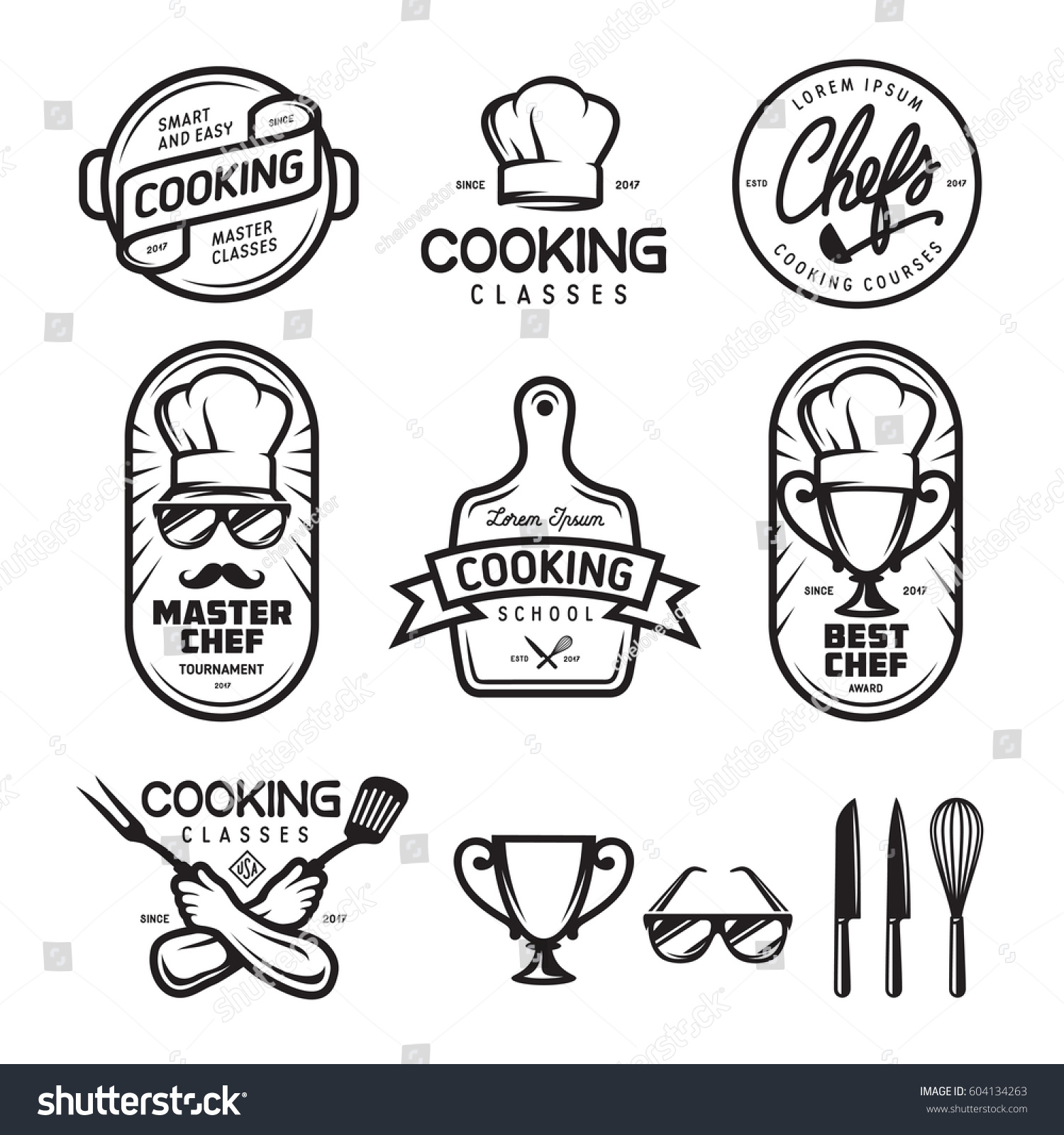 Cooking Classes Labels Badges Emblems Logos Stock Vector (Royalty Free ...