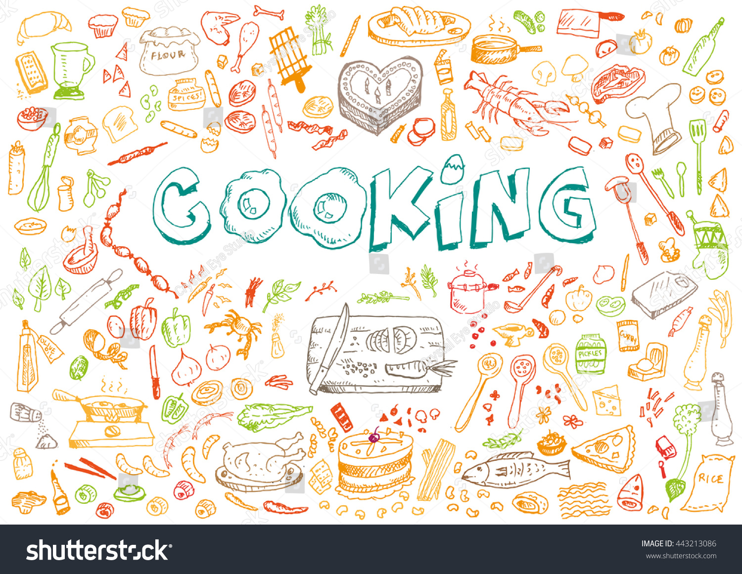 Cooking Doodle Art Style Concept Editable Stock Vector Royalty Free