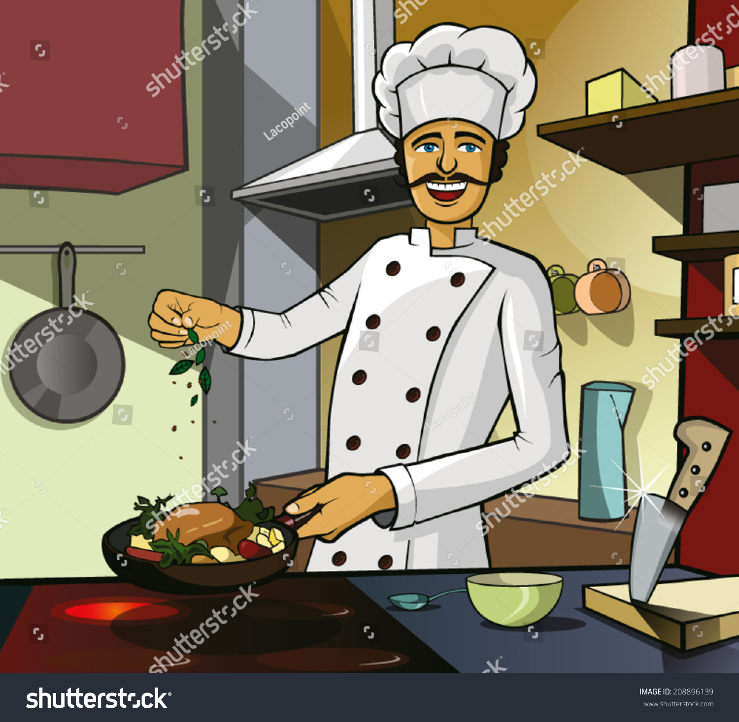 Cooking Illustration Handsome Italian Chef Preparing Stock Vector Royalty Free 208896139