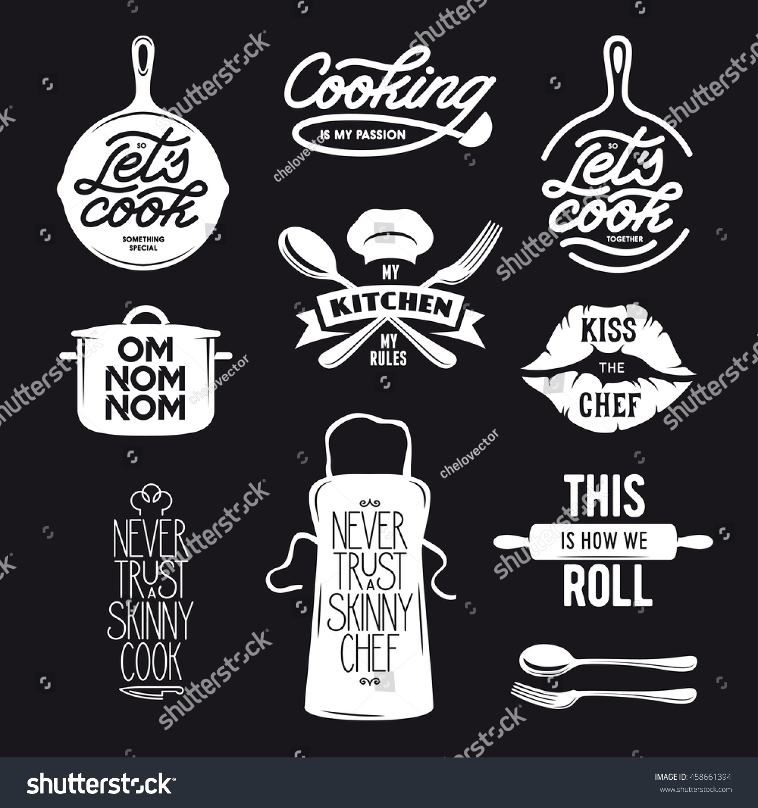 View Detail Cooking Related Typography Set Quotes About Stock Vector ... Interior Project