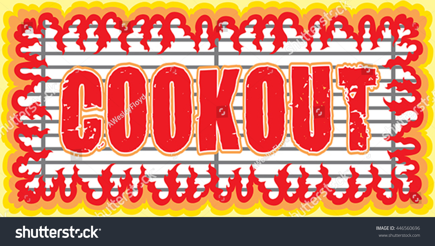 stock vector cookout with flames design is an illustration of a cookout or barbecue design with a grill and 446560696