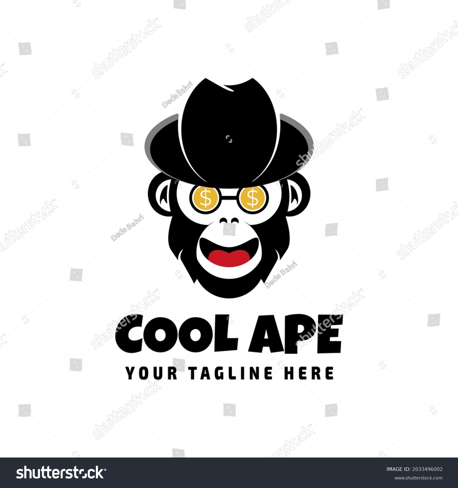 SVG of cool ape logo using cowboy hat and dollar coin shaped glasses. in illustration format eps.10 svg