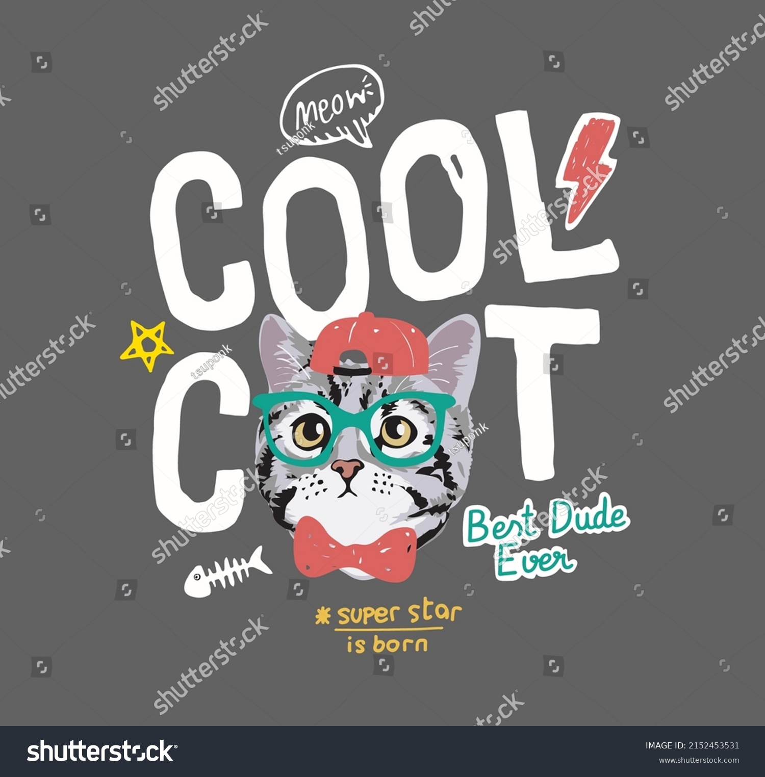 SVG of cool calt slogan with cute cartoon cat in glassess vector illustration svg