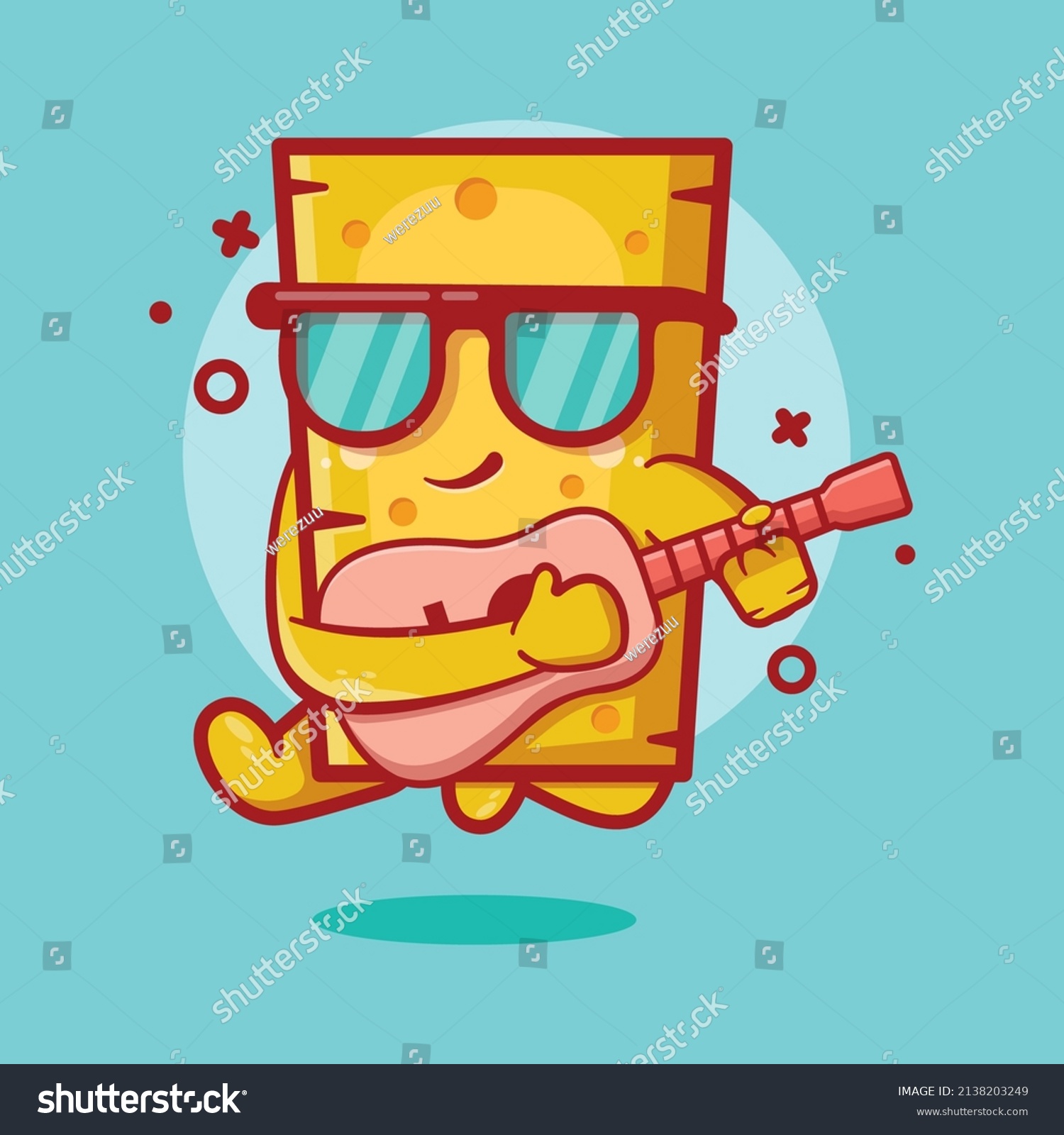 SVG of cool cheese character mascot playing guitar isolated cartoon in flat style design  svg