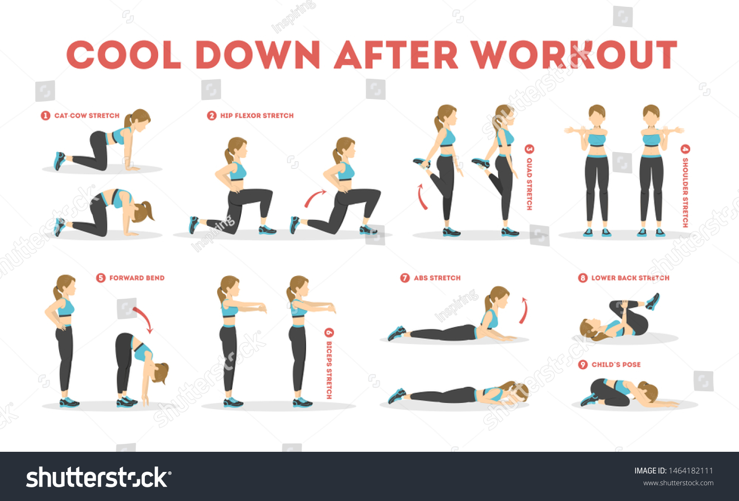 Cool Down After Workout Exercise Set Stock Vector (Royalty Free ...