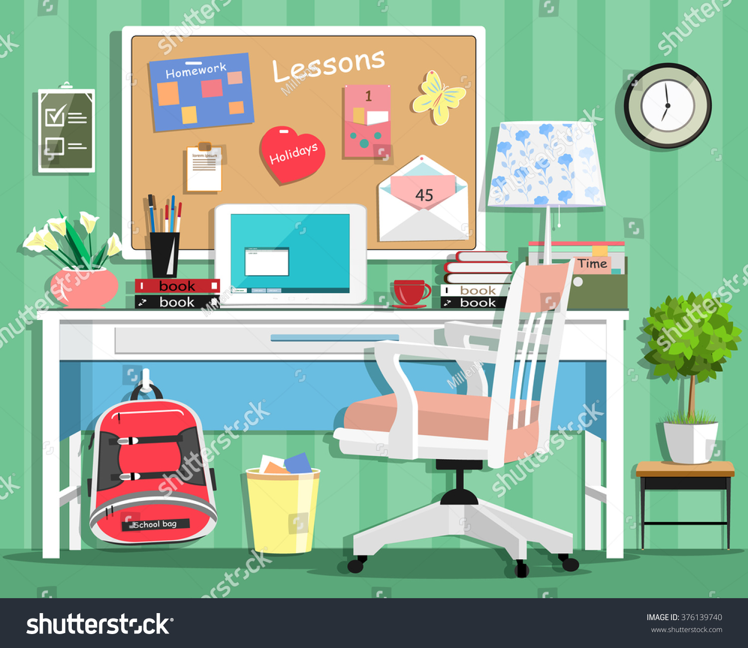 Cool Modern Teenager Room Workplace Table Stock Vector Royalty