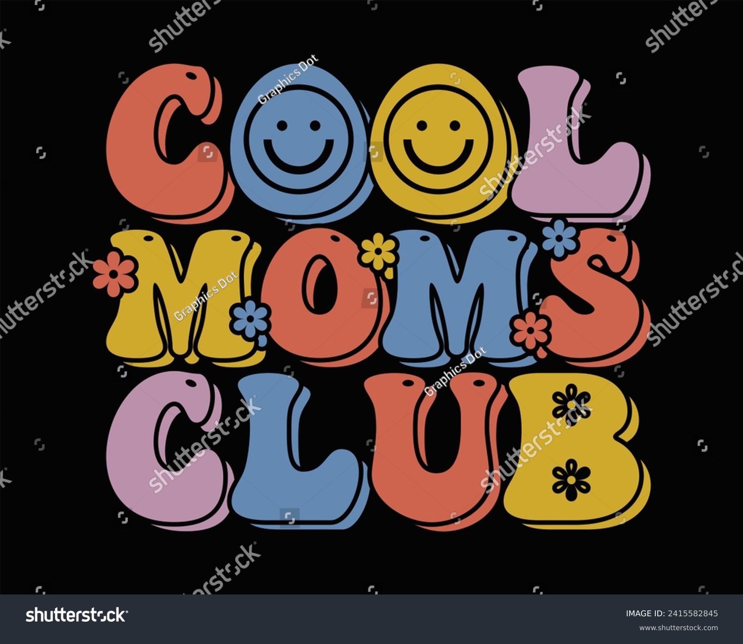 SVG of Cool moms club quote retro wavy colorful Design,Mom Cut File,Best Mom Day Design, for mom, lover,Happy Mother's Day Design,gift,Cool Moms Club Retro Design svg