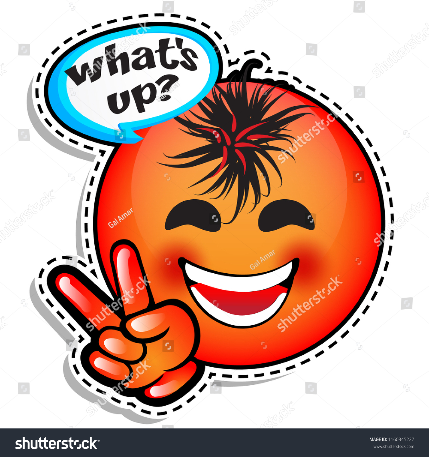 Cool Red Smiling Emoji Sticker Victory Stock Vector Royalty Free
