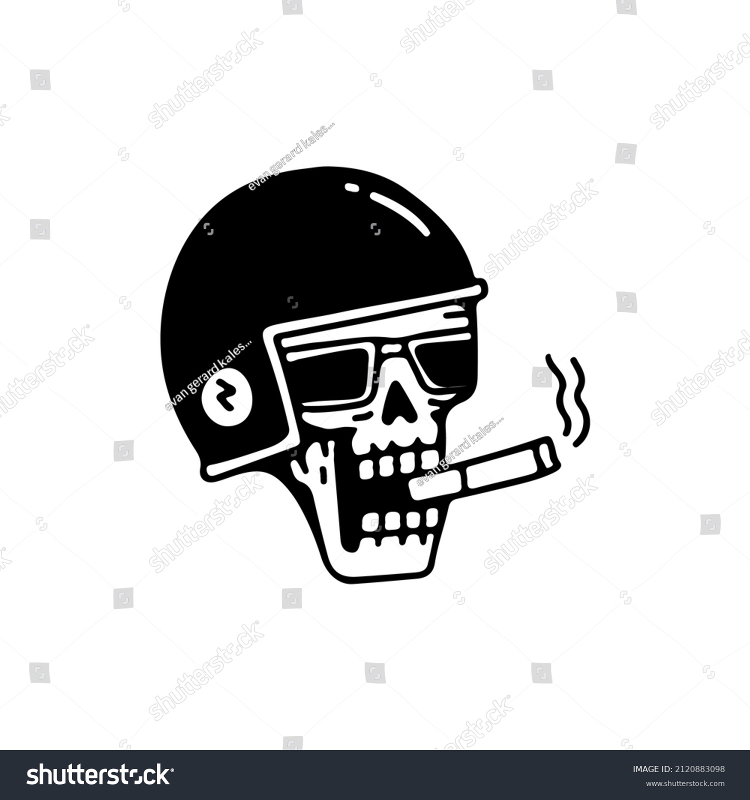 SVG of Cool skeleton wearing helmet and sunglasses, smoking cigarette, illustration for t-shirt, sticker, or apparel merchandise. With retro cartoon style. svg