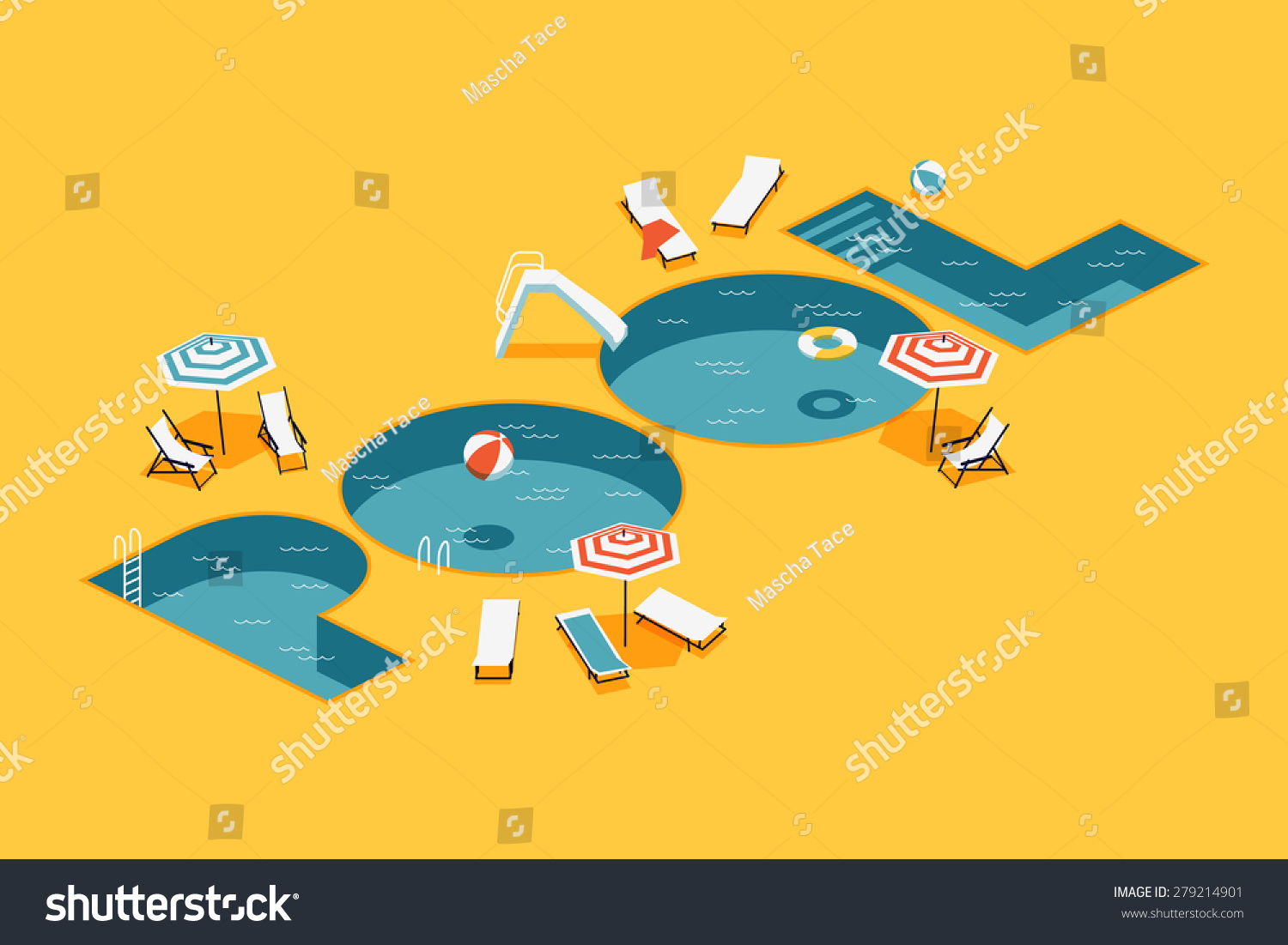 Cool Vector Creative Concept Design On Isometric Letters Shaped Swimming Pool With Chaise Lounges Parasol Cool Vector Creative Concept Design On Isometric Letters Shaped Swimming Pool With Chaise Lounges Parasol