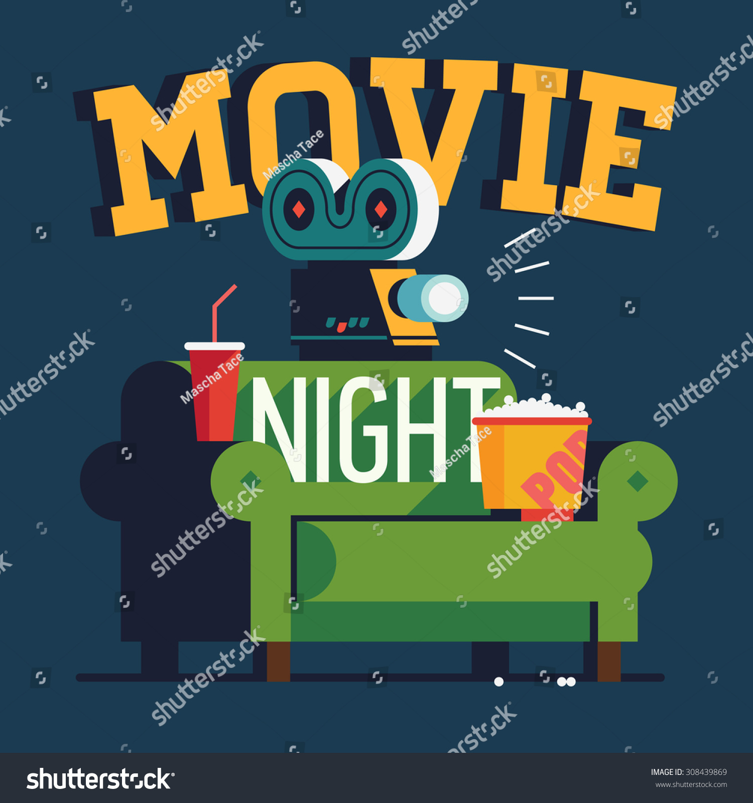Download Cool Vector Movie Night Flat Design Stock Vector (Royalty ...