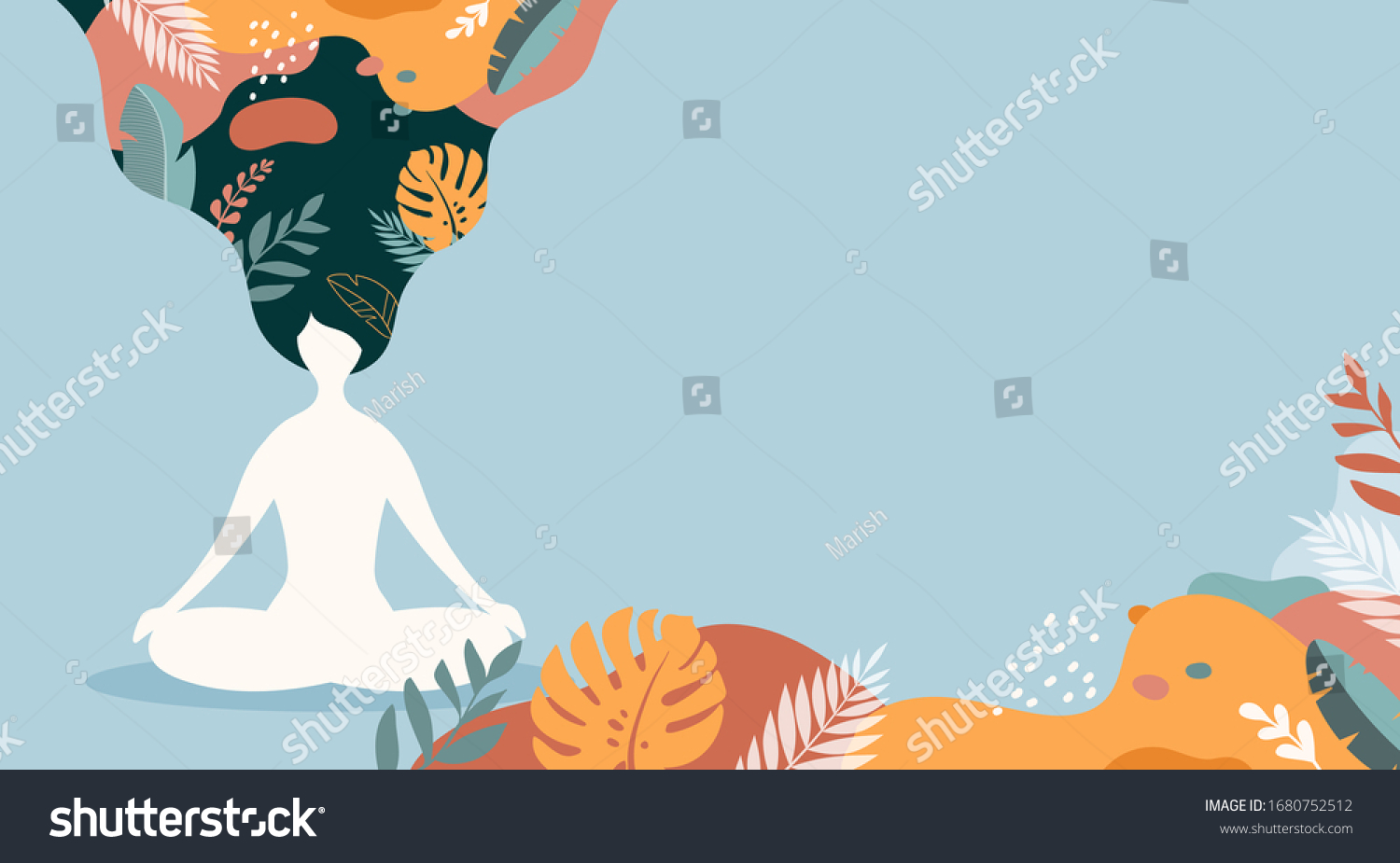 SVG of Coping with stress and anxiety with mindfulness, meditation and yoga. Vector background in pastel vintage colors with a woman sitting cross-legged and meditating. Vector illustration svg