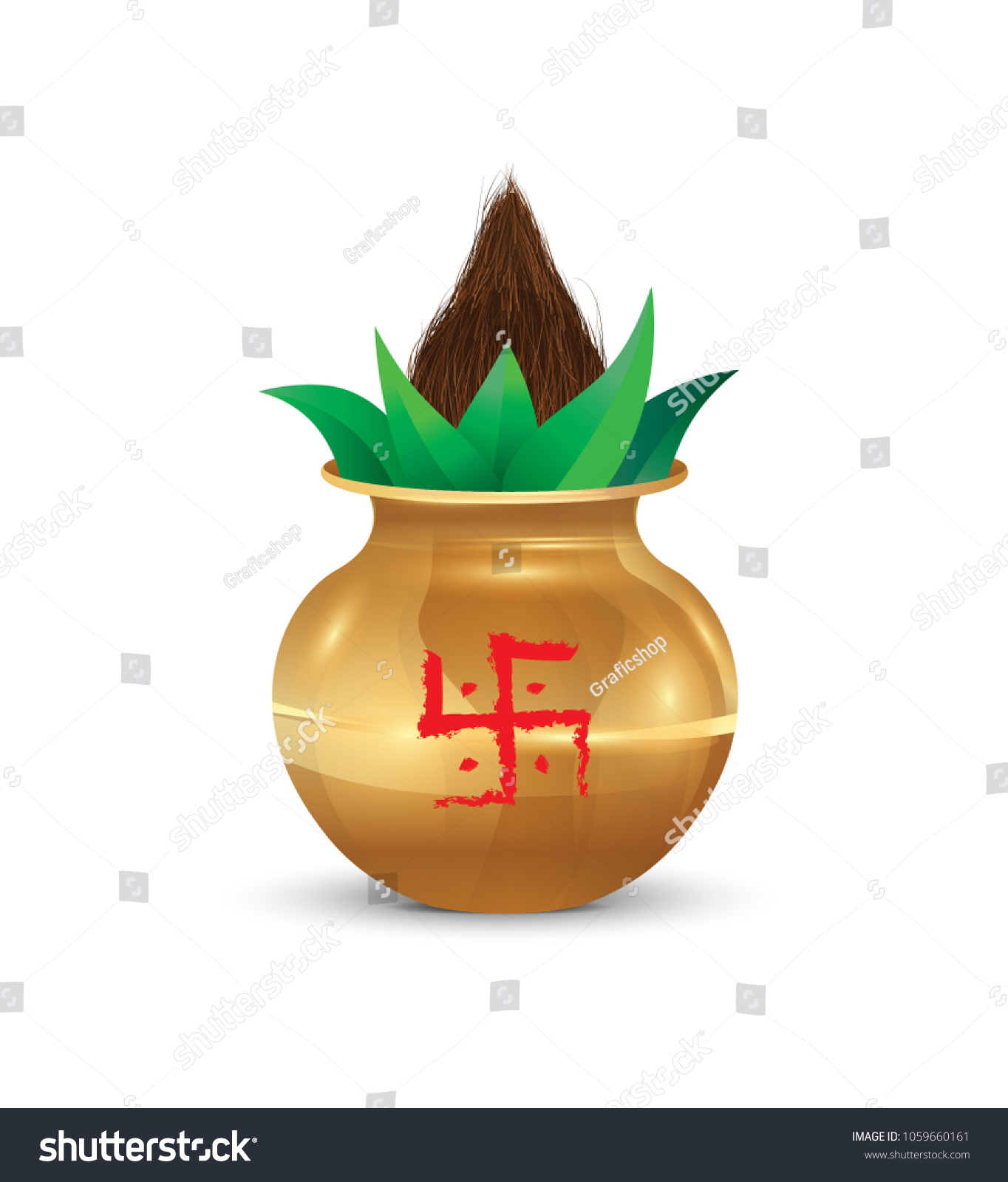 Copper Mangal Kalash Mango Leaf Coconut Stock Vector Royalty Free 1059660161