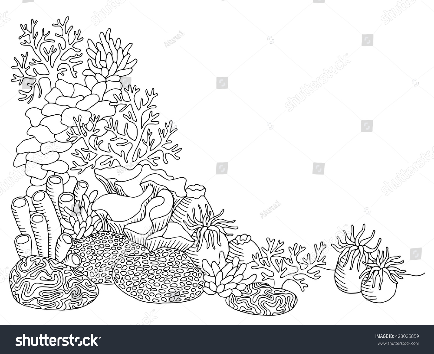 Coral Sea Graphic Art Black White Stock Vector Royalty Free Coral Sea Graphic Art Black White Stock Vector Royalty Free