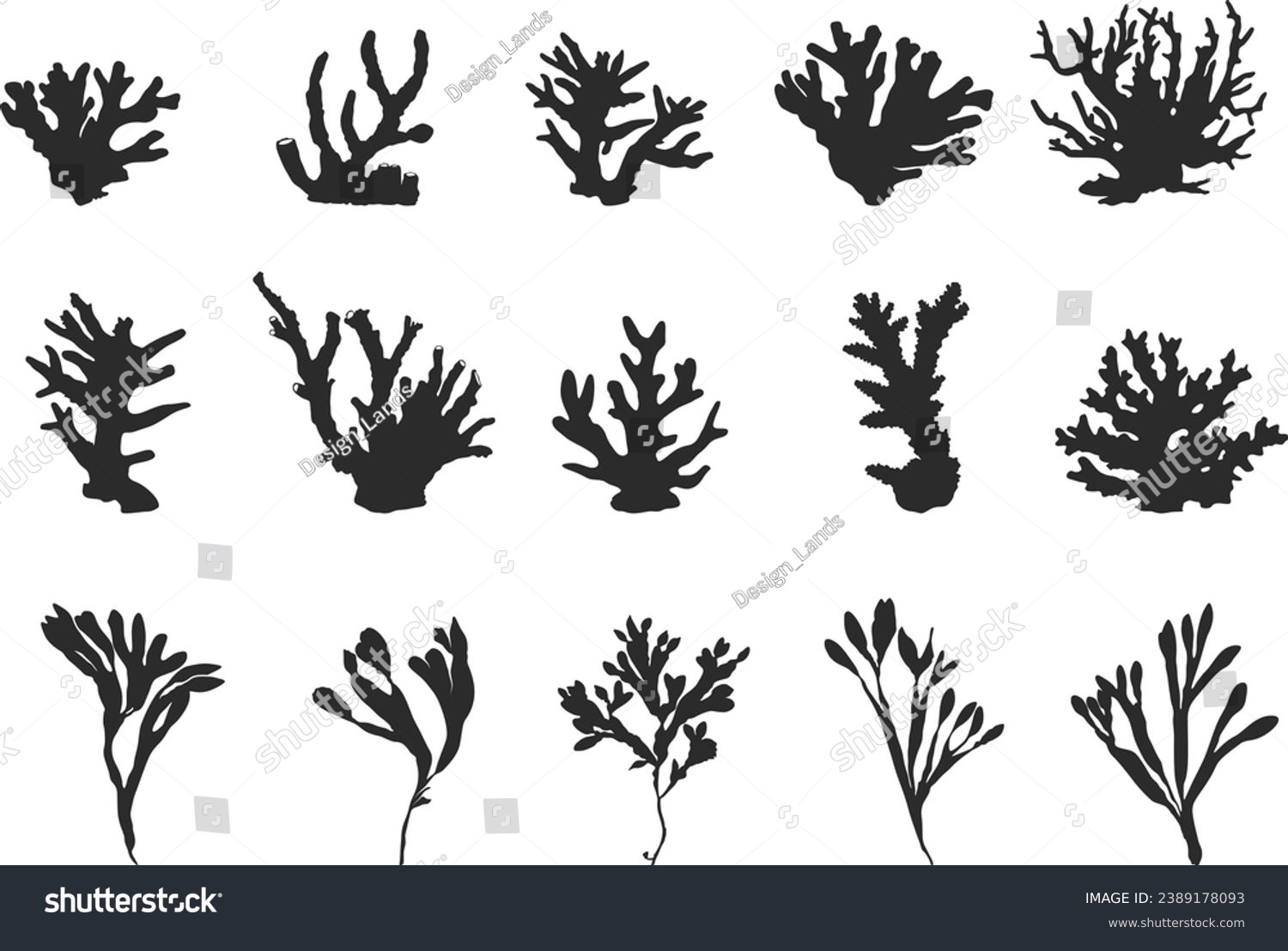SVG of Coral silhouette, Sea corals silhouette, Seaweed silhouette, Coral clipart, coral vector illustration. 
  svg