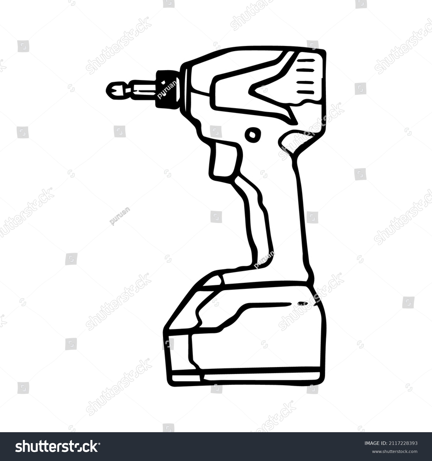 Cordless Electric Drill Icon Hand Drawn Stock Vector (Royalty Free ...