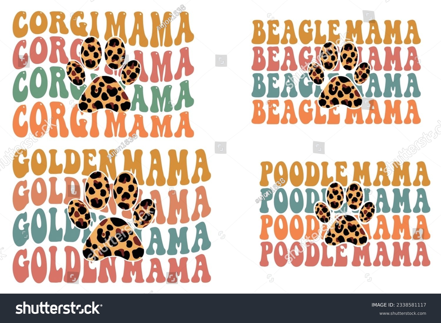 SVG of Corgi mama, Golden Retriever, Beagle mama, Poodle mama dog retro wavy SVG bundle T-shirt designs svg