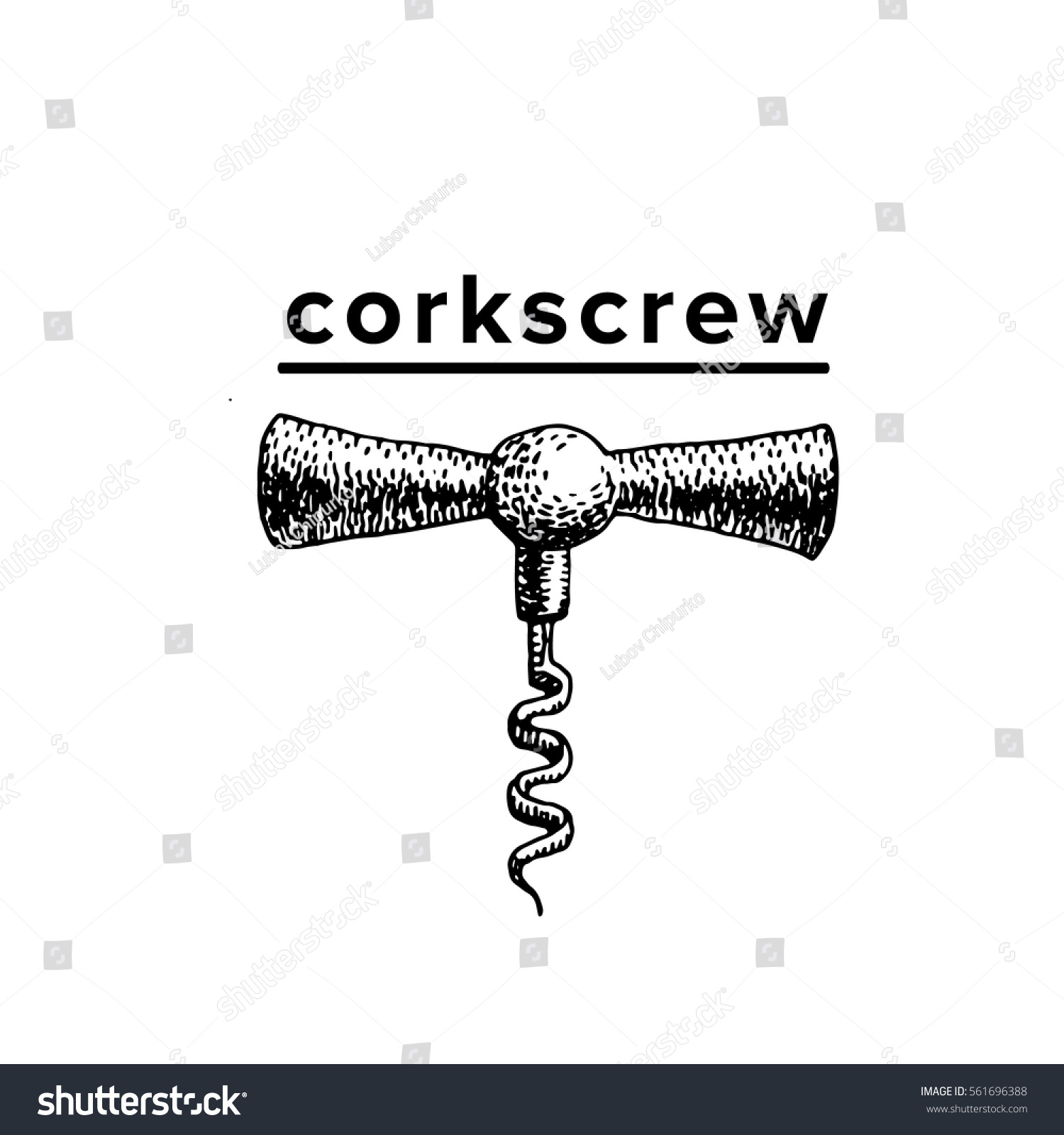 Corkscrew Vintage Engraved Vector Illustration Stock Vector (Royalty