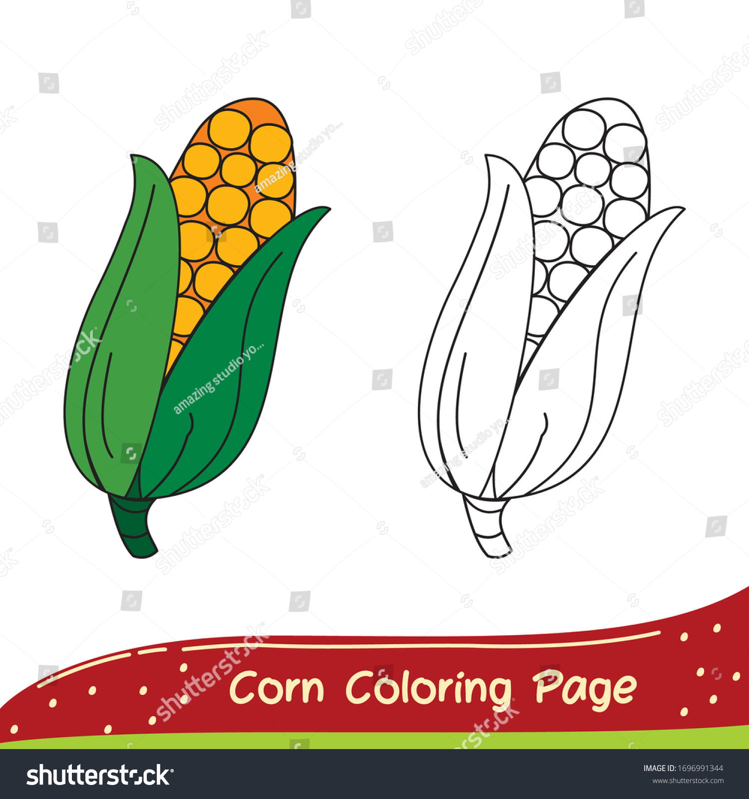 Corn Coloring Page Coloring Fruits Vegetables Stock Vector Royalty Free 1696991344