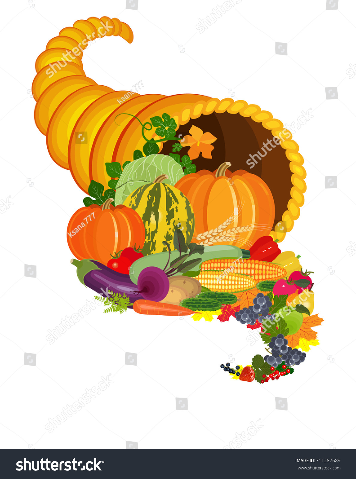 Cornucopia Fruits Vegetables Vector Illustration Stock Vector (Royalty ...