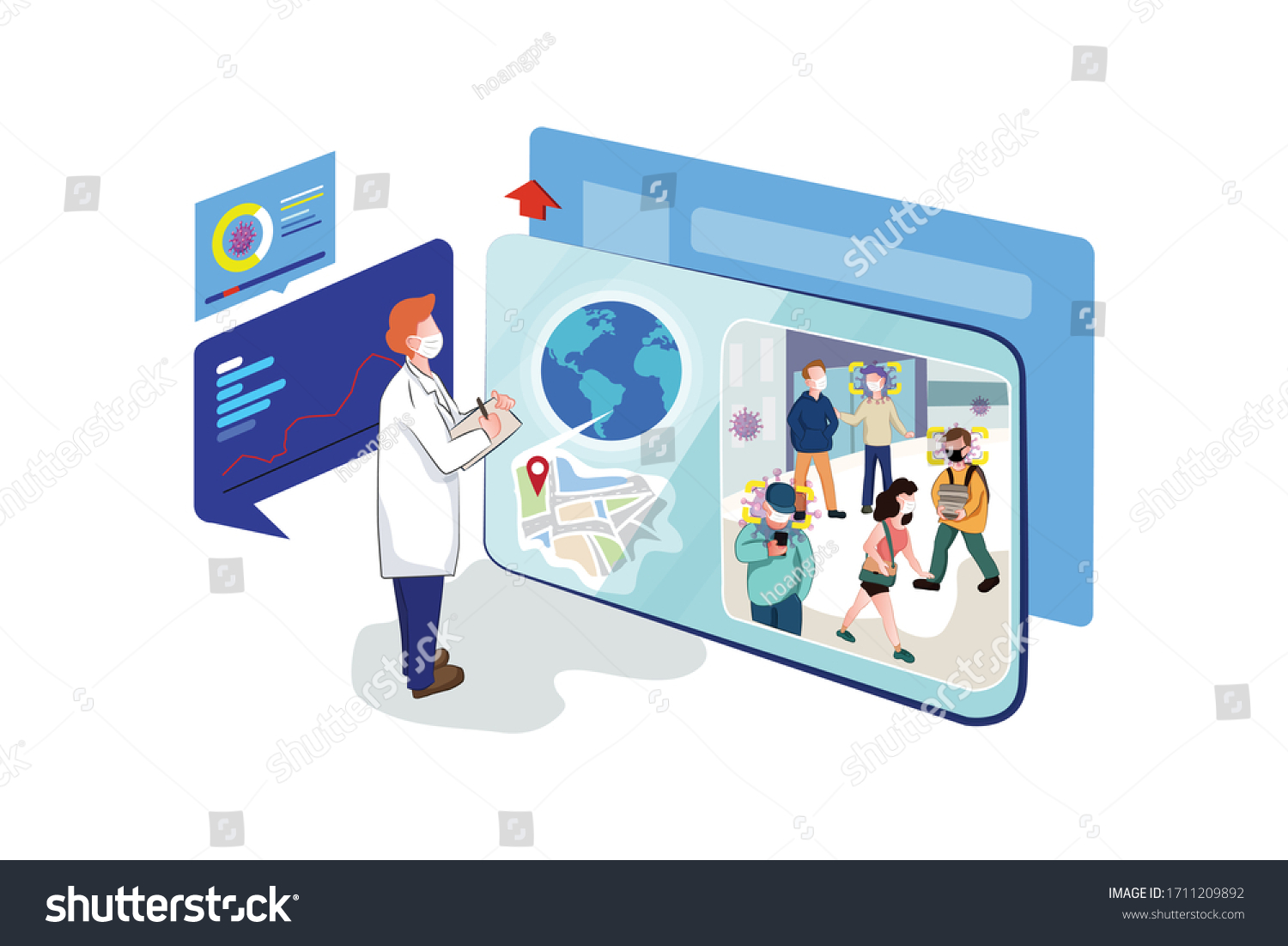 SVG of Corona Virus Suspect Tracking concept. Flat vector illustration isolated on white background. svg