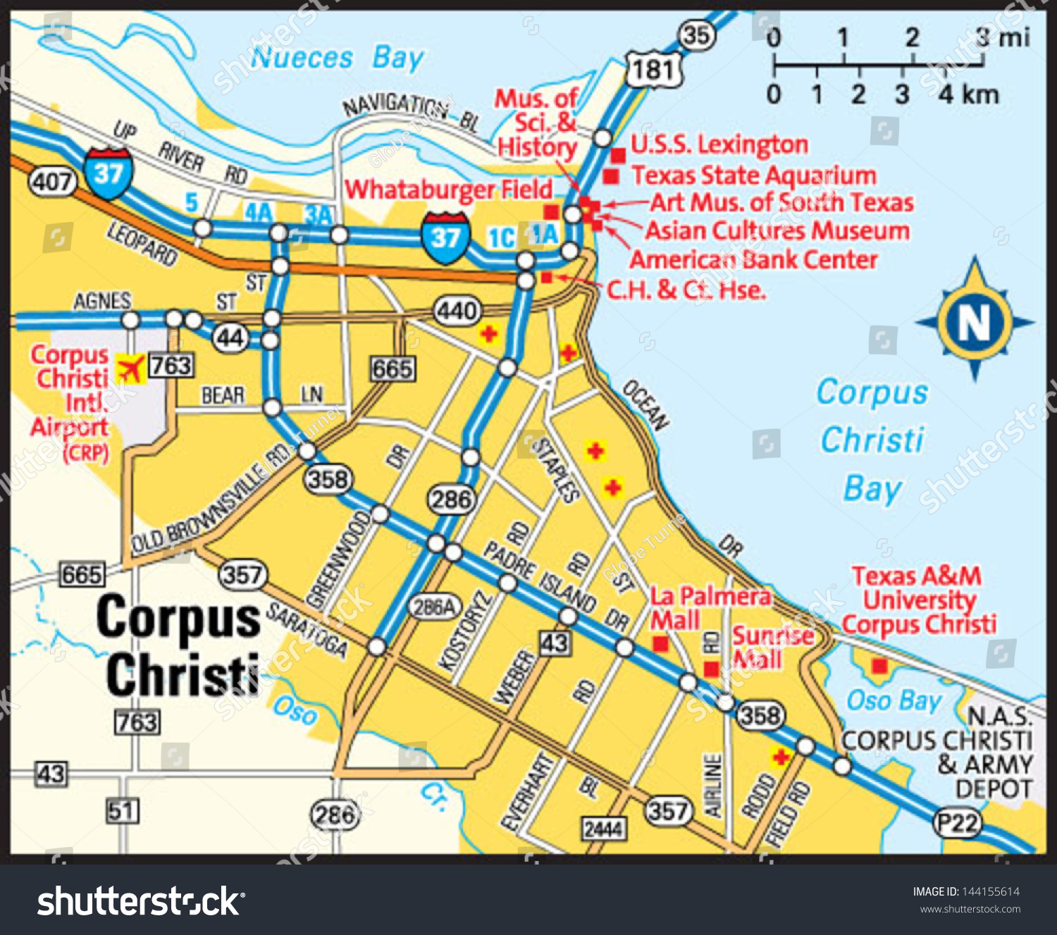 Corpus Christi Texas Area Map - Stock Vector Corpus Christi Texas Area Map 144155614
