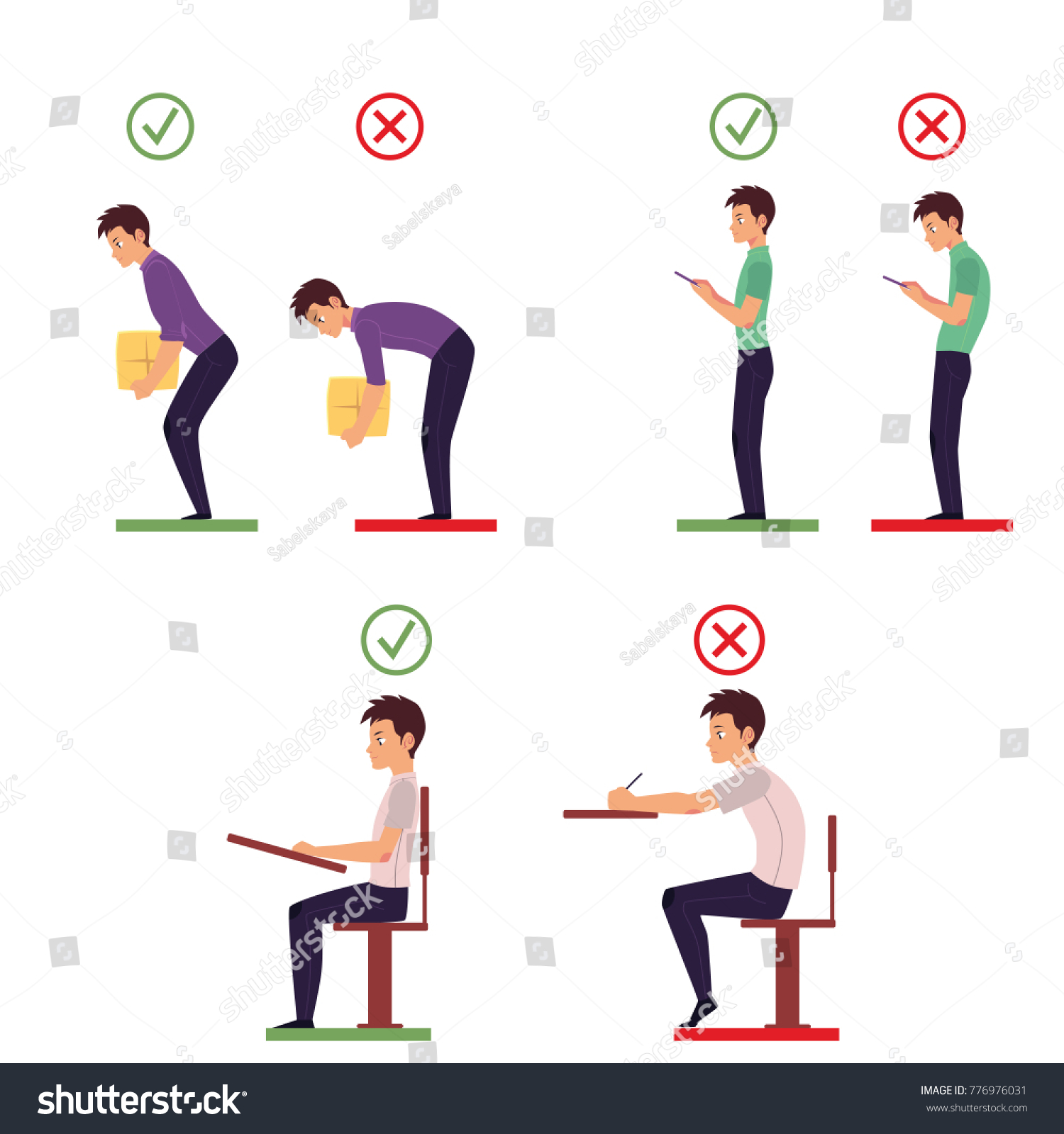 Correct Incorrect Back Posture Lifting Heavy 库存矢量图 免版税 776976031