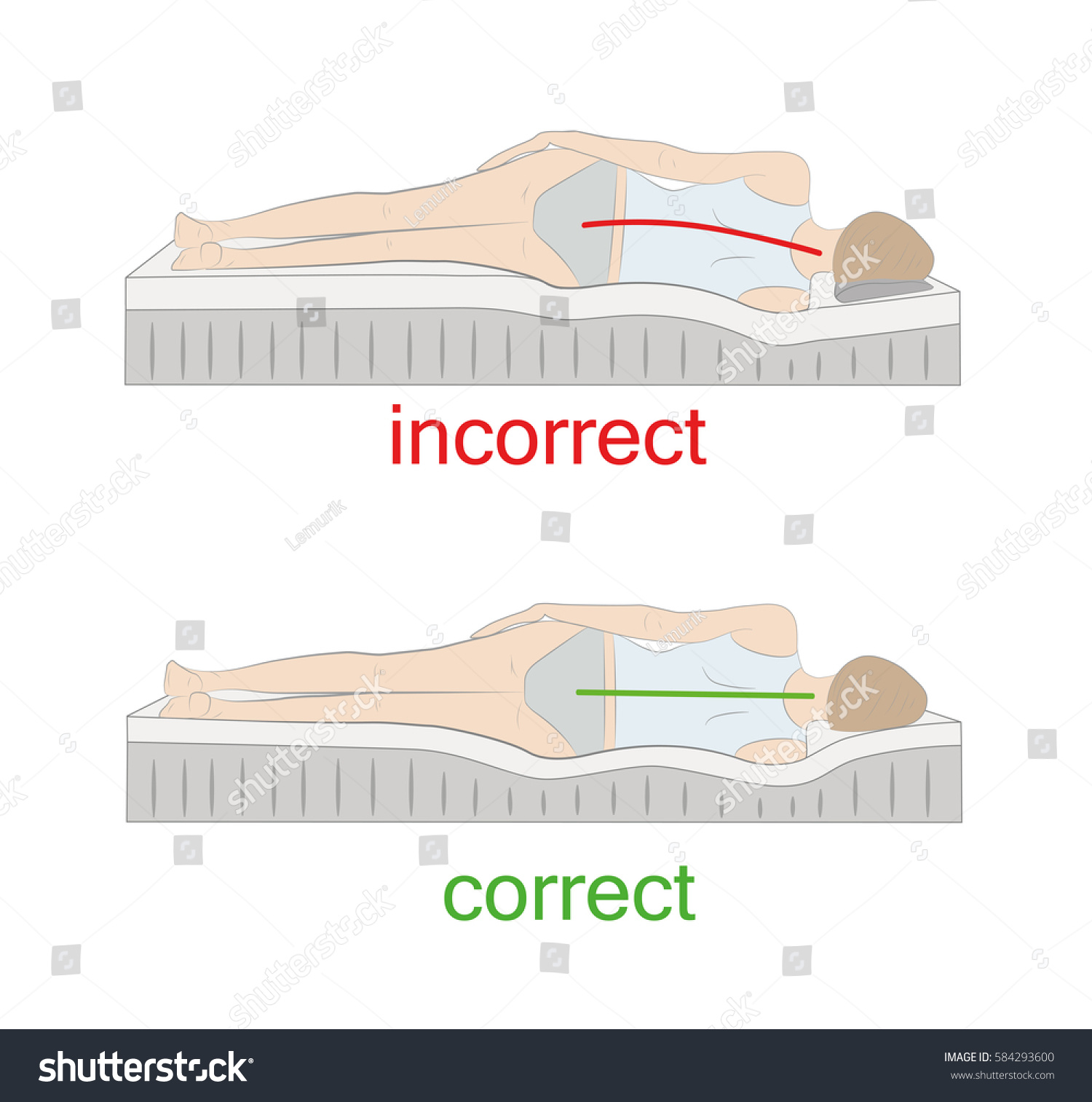 Correct Incorrect Sleeping Position On Her Stock Vector (Royalty Free ...