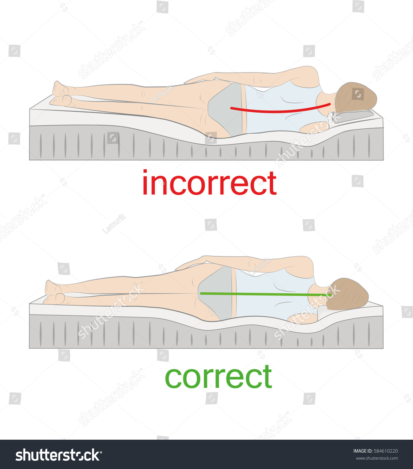 Correct Incorrect Sleeping Position On Her: เวกเตอร์สต็อก (ปลอดค่า ...