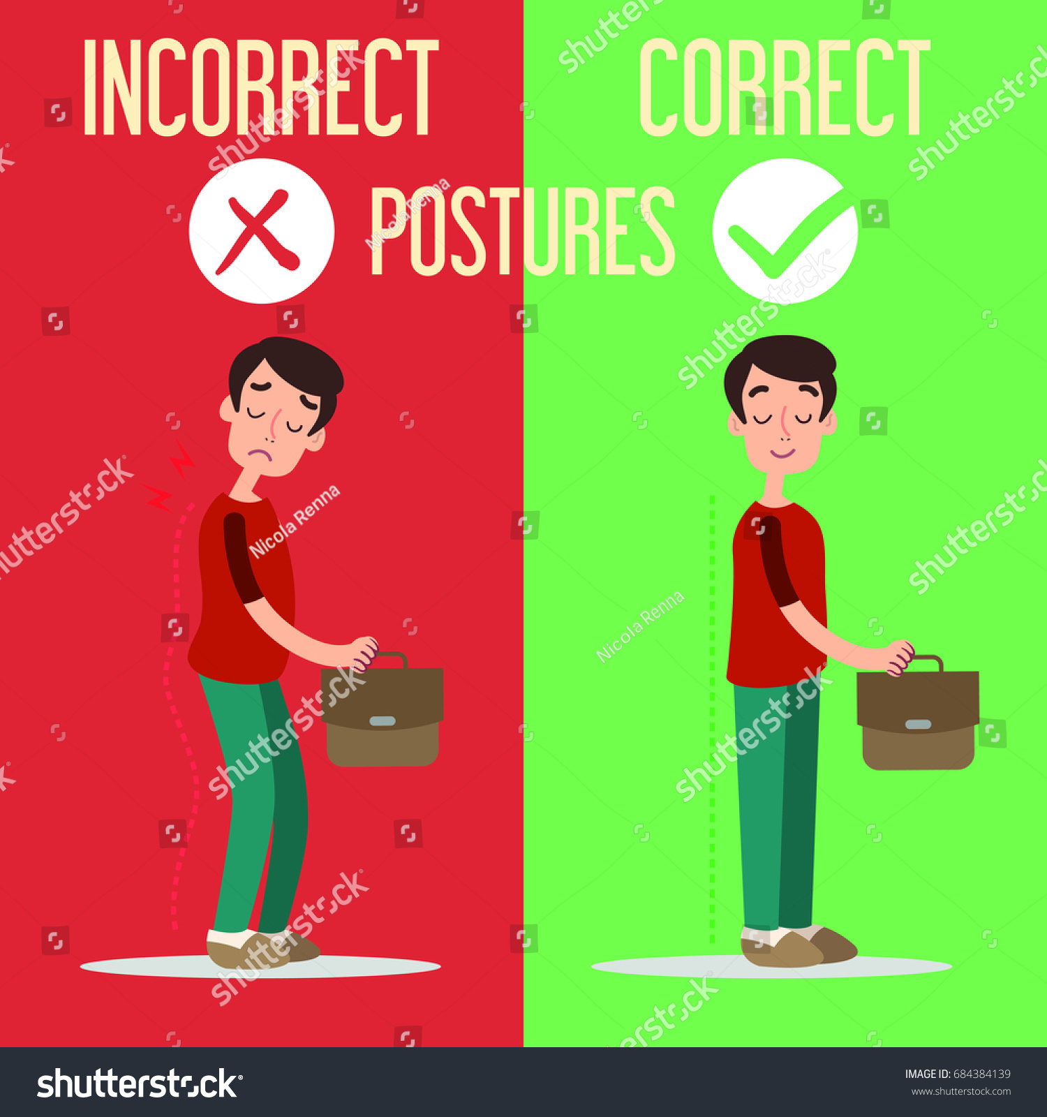 Correct Incorrect Postures Vector De Stock Libre De Regalías 684384139 Shutterstock