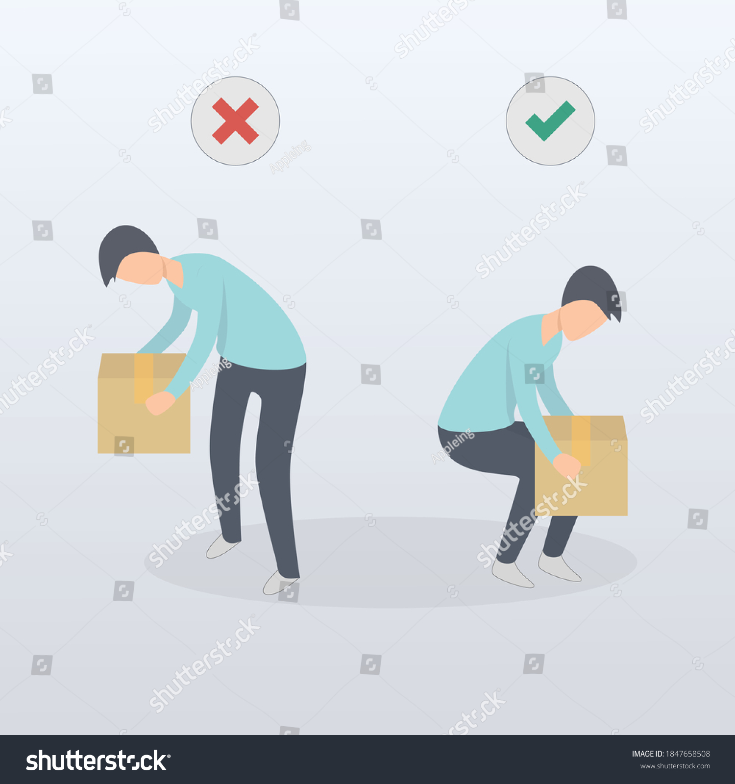 Correct Posture Lift Heavy Object Safely Stock Vector (Royalty Free ...