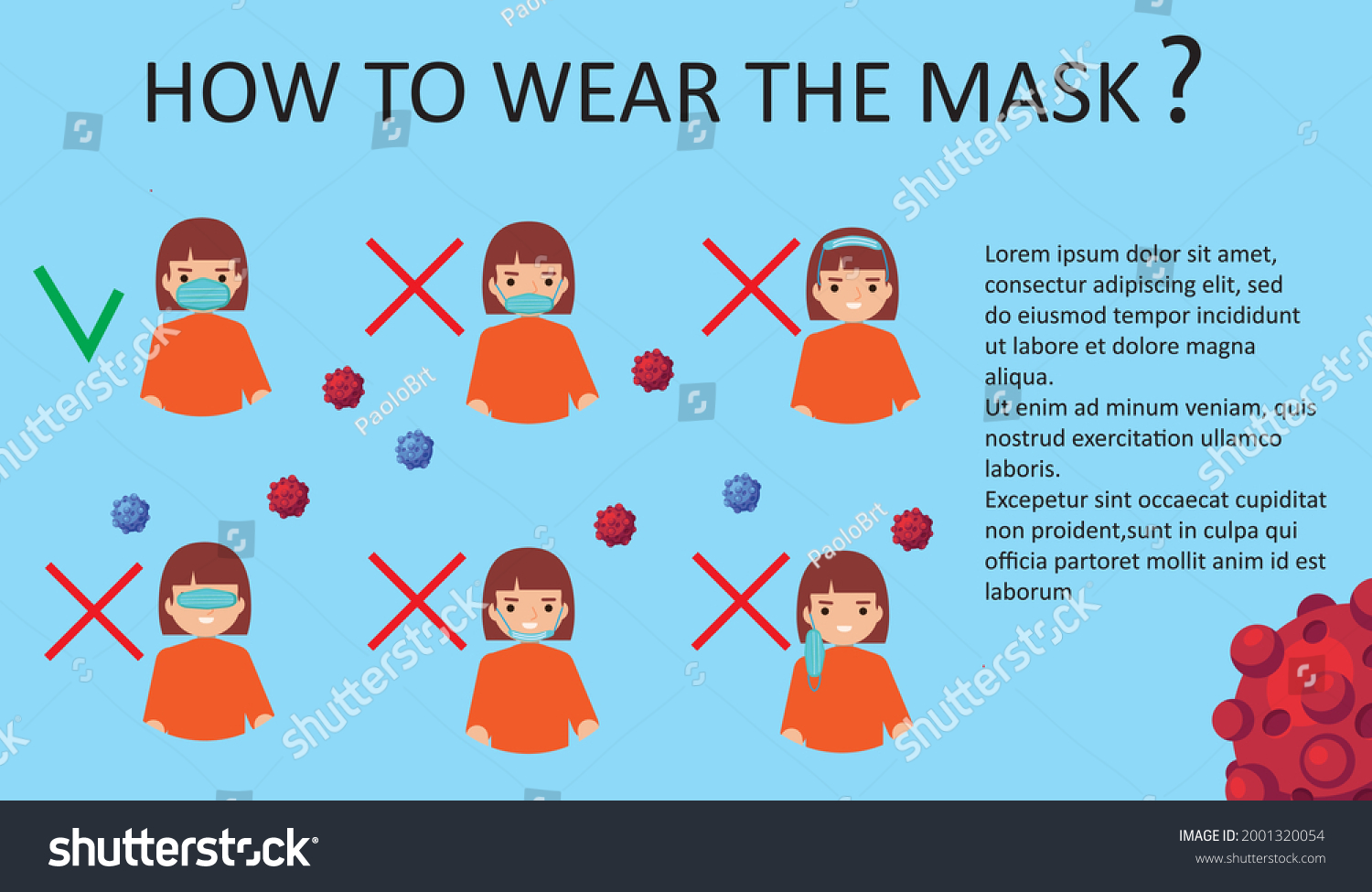 Correct Way Wear Mask Corona Virus Stock Vector (Royalty Free ...