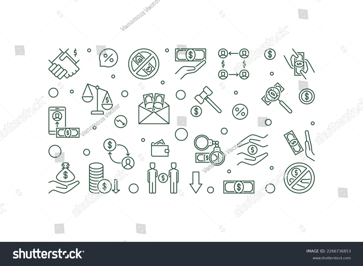 SVG of Corruption and Bribery vector thin line horizontal banner. Money and Bribe concept linear illustration  svg