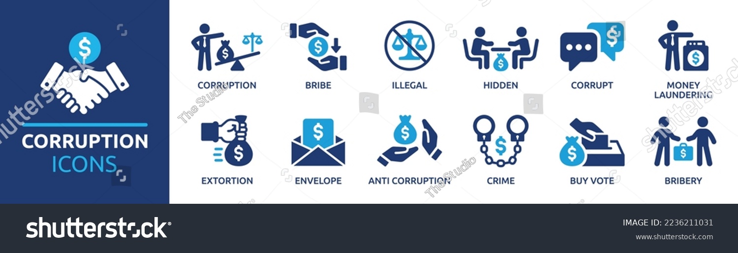SVG of Corruption icon collection. Bribe Money, money laundering, anti corruption, crime and bribery icons. Vector illustration. svg