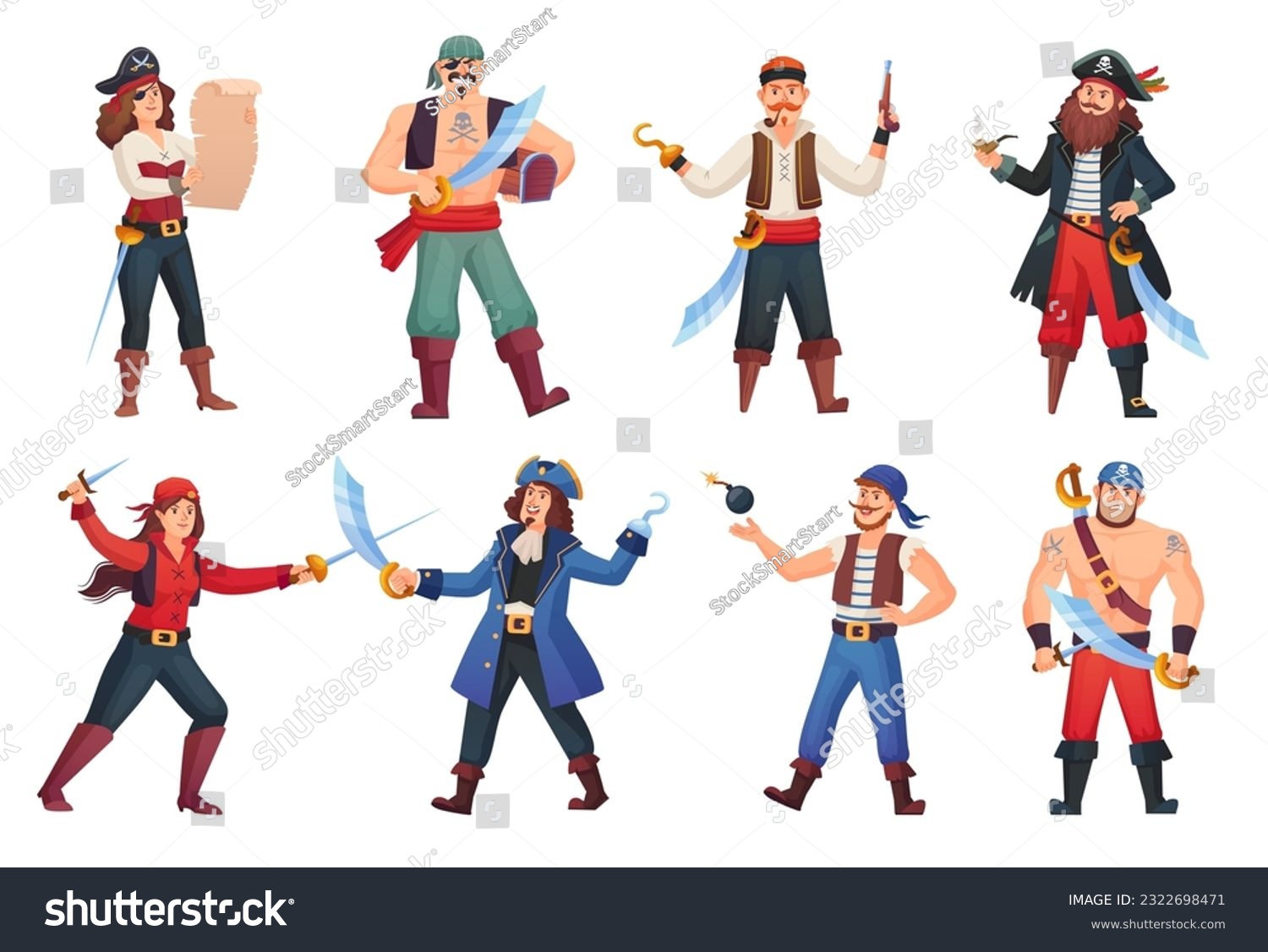 SVG of Corsairs characters. Cartoon pirates character, people in pirate costume corsair captain with hook hand sea rover happy sailors or buccaneer man pirat vector illustration of pirate corsair character svg