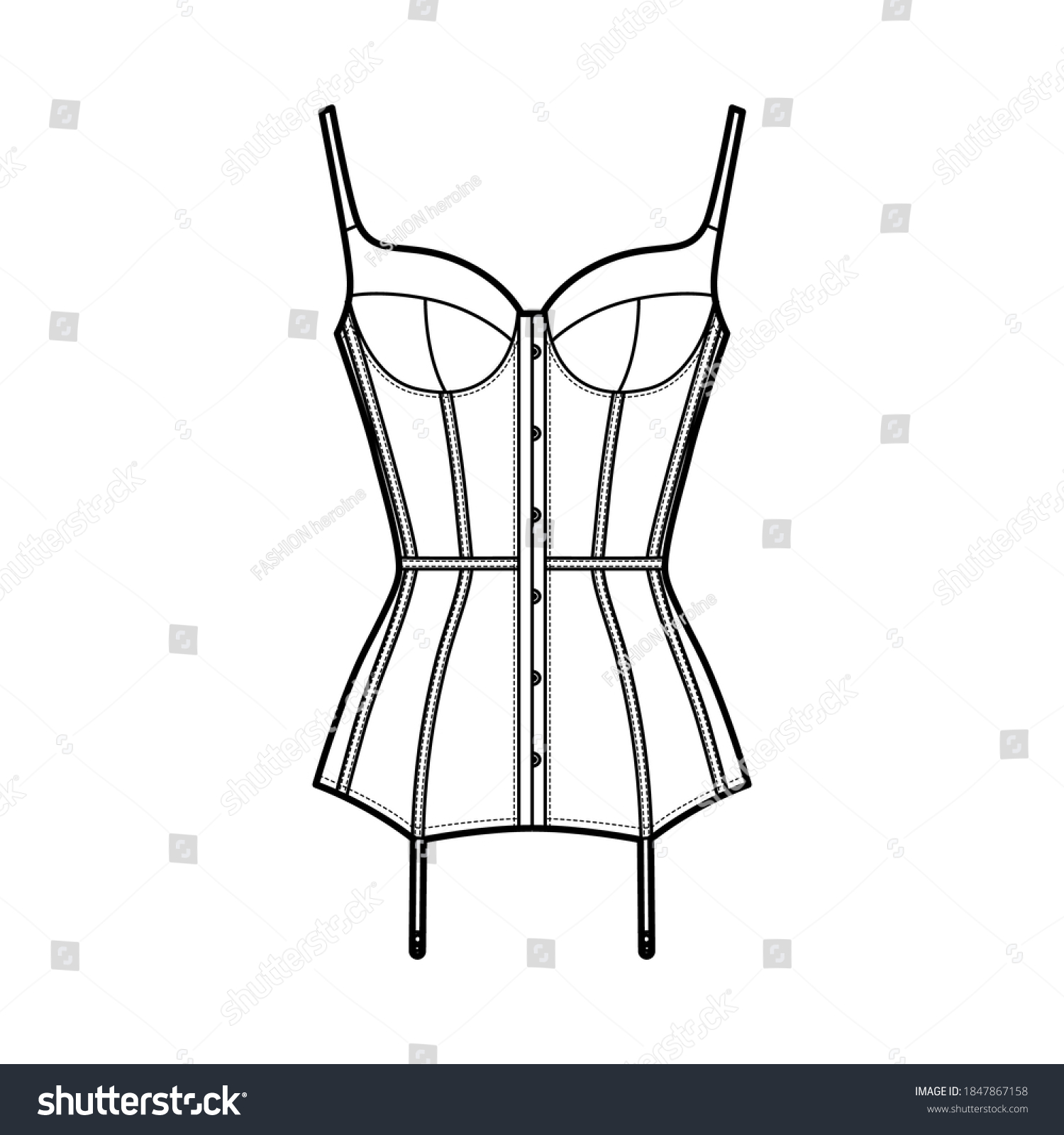 Vektor Stok Corselette Bustier Marry Widow Lingerie Technical Tanpa Royalti 1847867158 