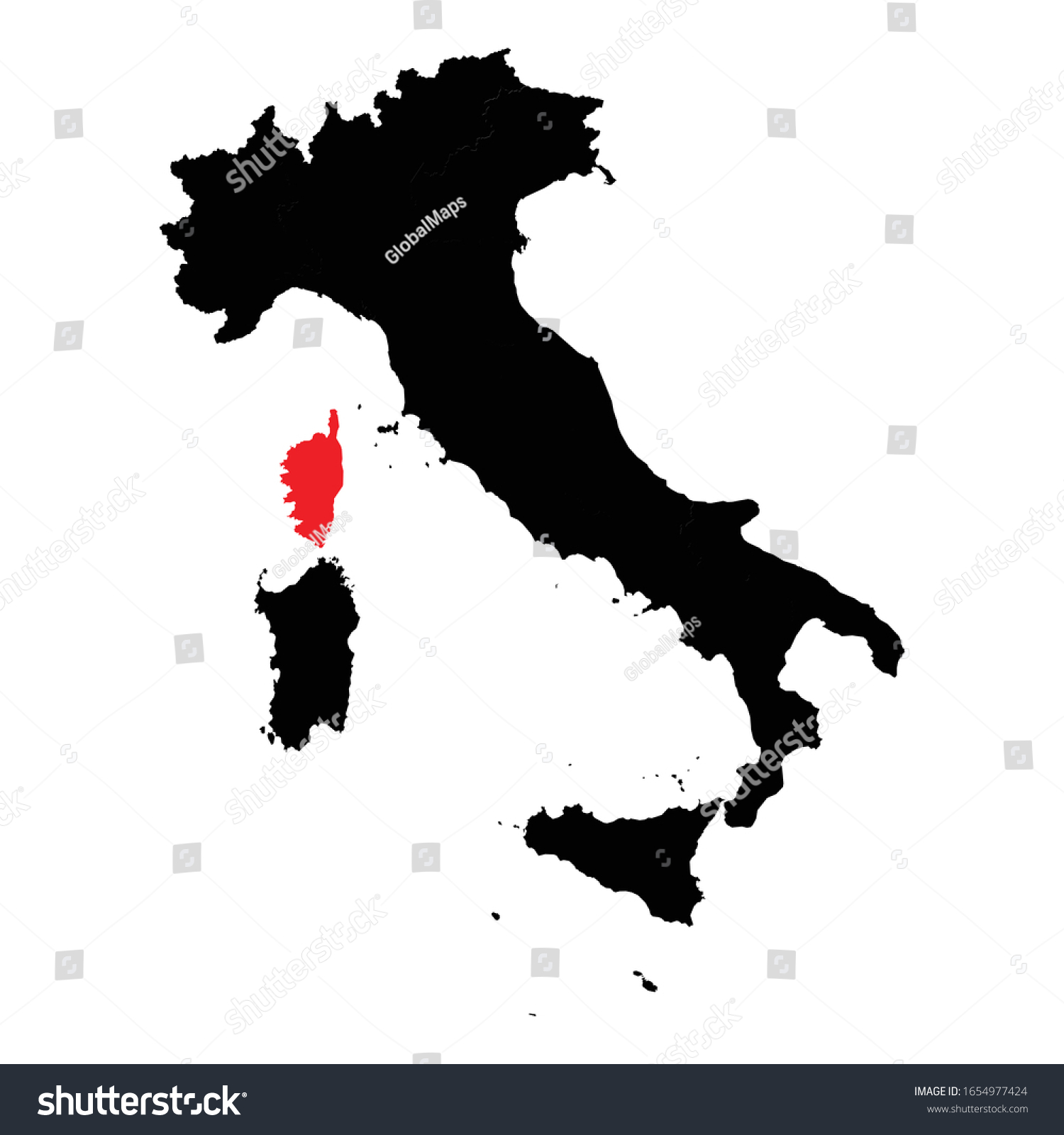 Map Of Corsica And Italy Corsica Province Highlighted On Italy Map Stock Vector (Royalty Free)  1654977424 | Shutterstock