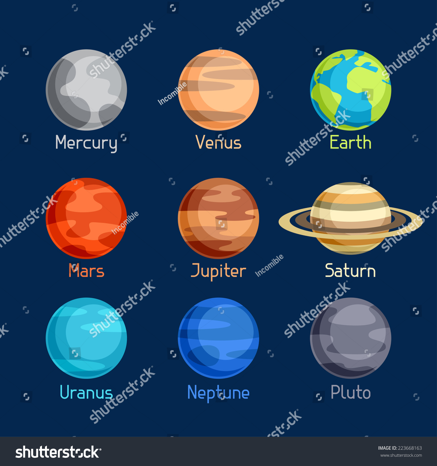 Cosmic Icon Set Of Planets Solar System. Stock Vector Illustration ...