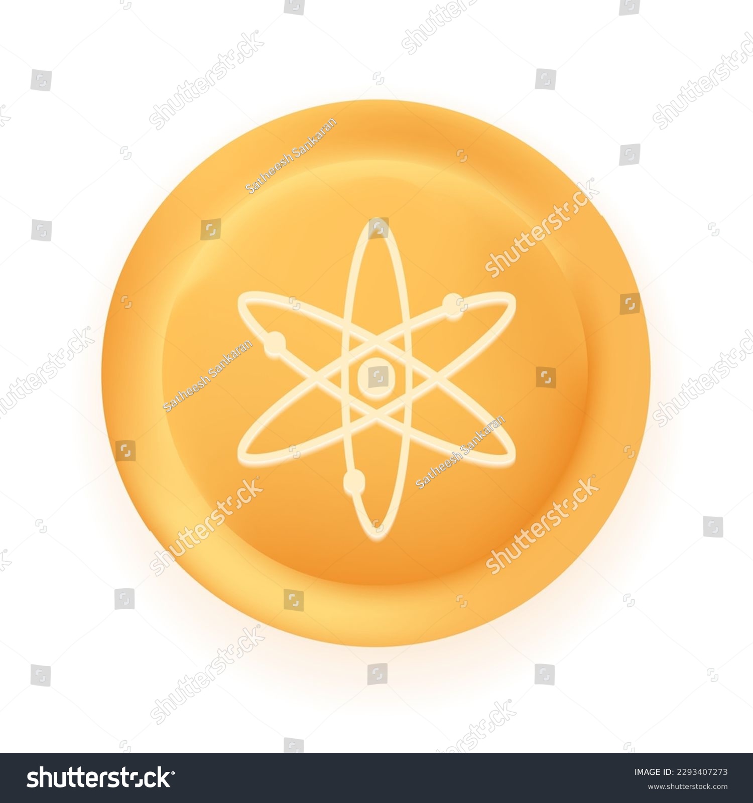 SVG of Cosmos (ATOM) crypto currency 3D coin vector illustration isolated on white background. Can be used as virtual money icon, logo, emblem, sticker and badge designs. svg