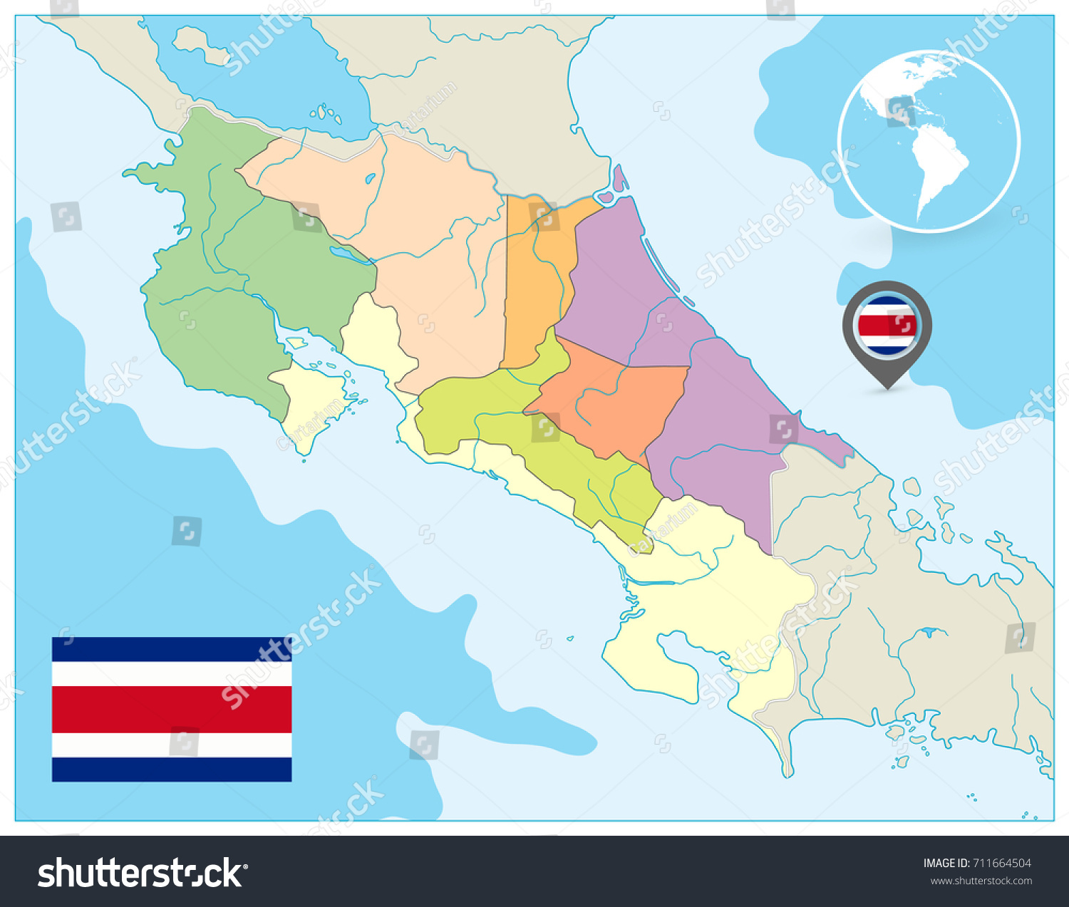 Costa Rica Administrative Map No Text Stock Vector Royalty Free 711664504 Shutterstock 5227