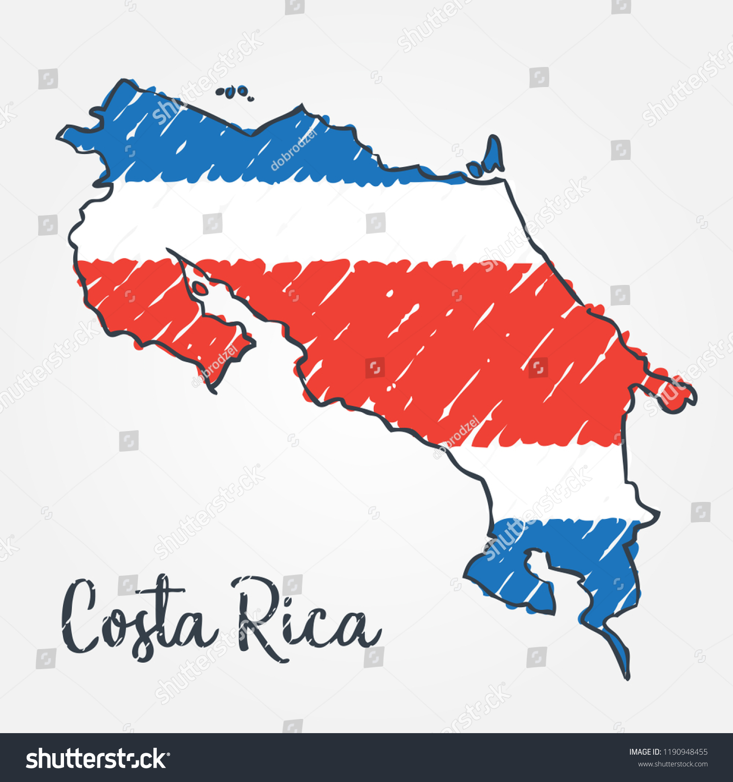 Costa Rica Map Hand Drawn Sketch Stock Vector Royalty Free 1190948455 4603