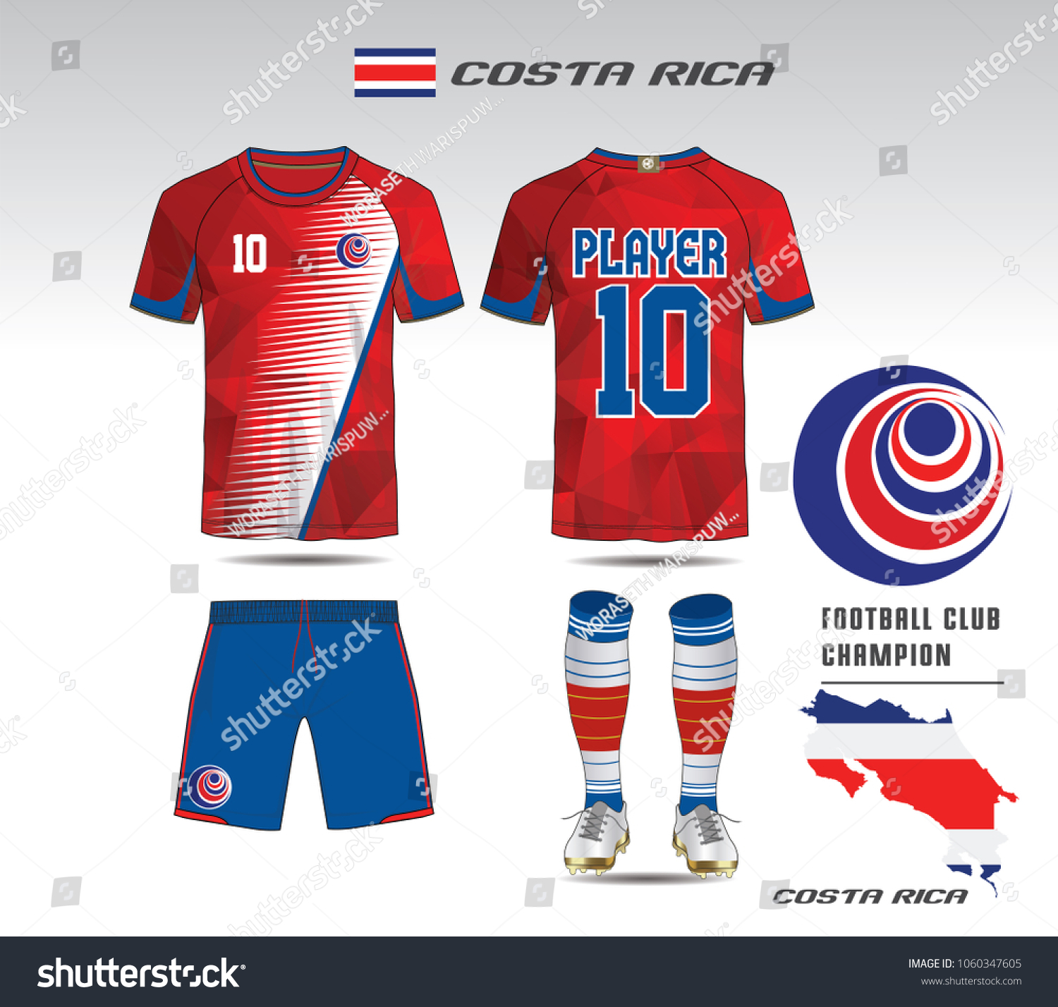 Costa Rica Soccer Jersey Team Apparel Stock Vector (Royalty Free