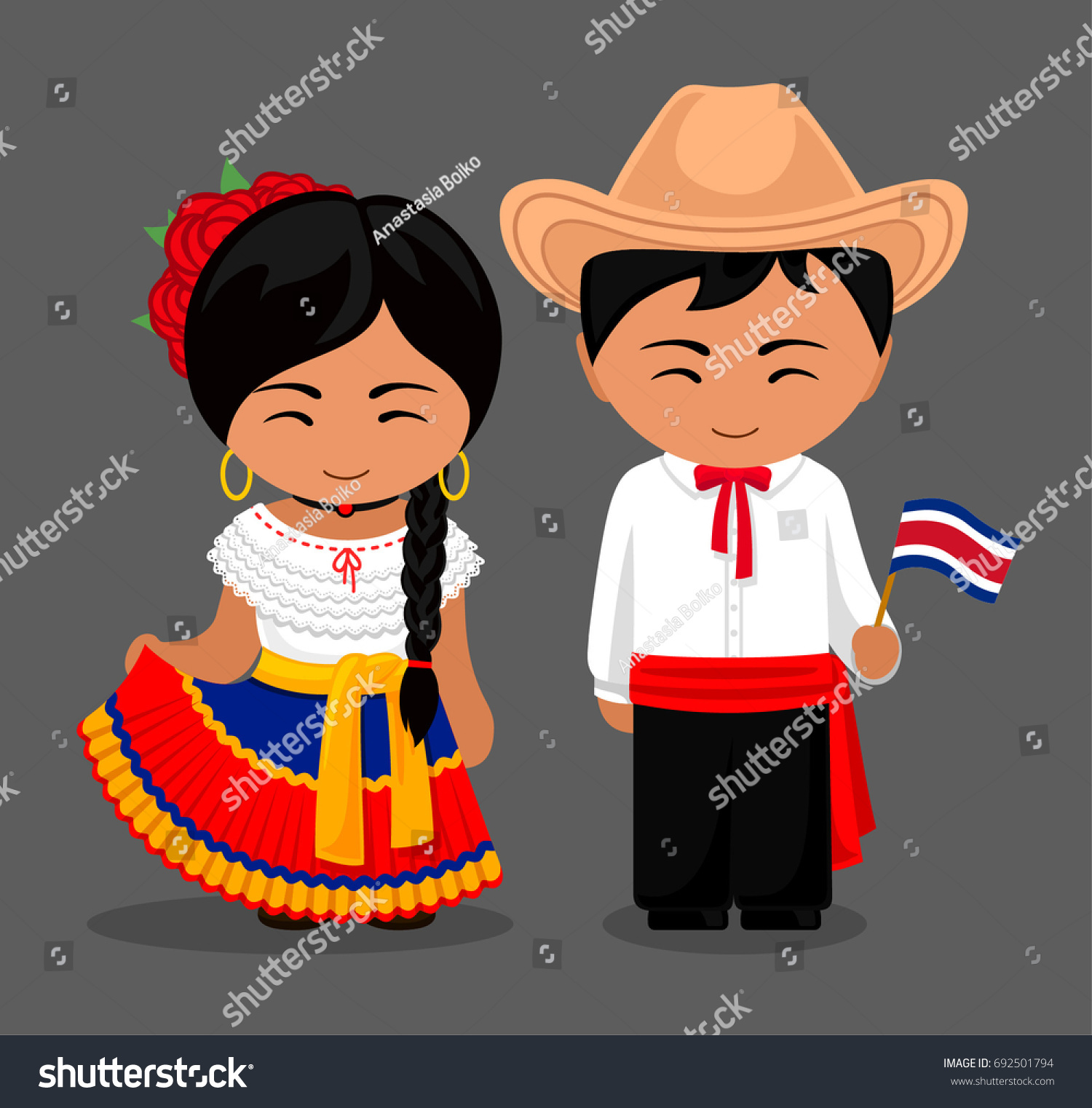 Costa Ricans National Dress Flag Man Stock Vector 